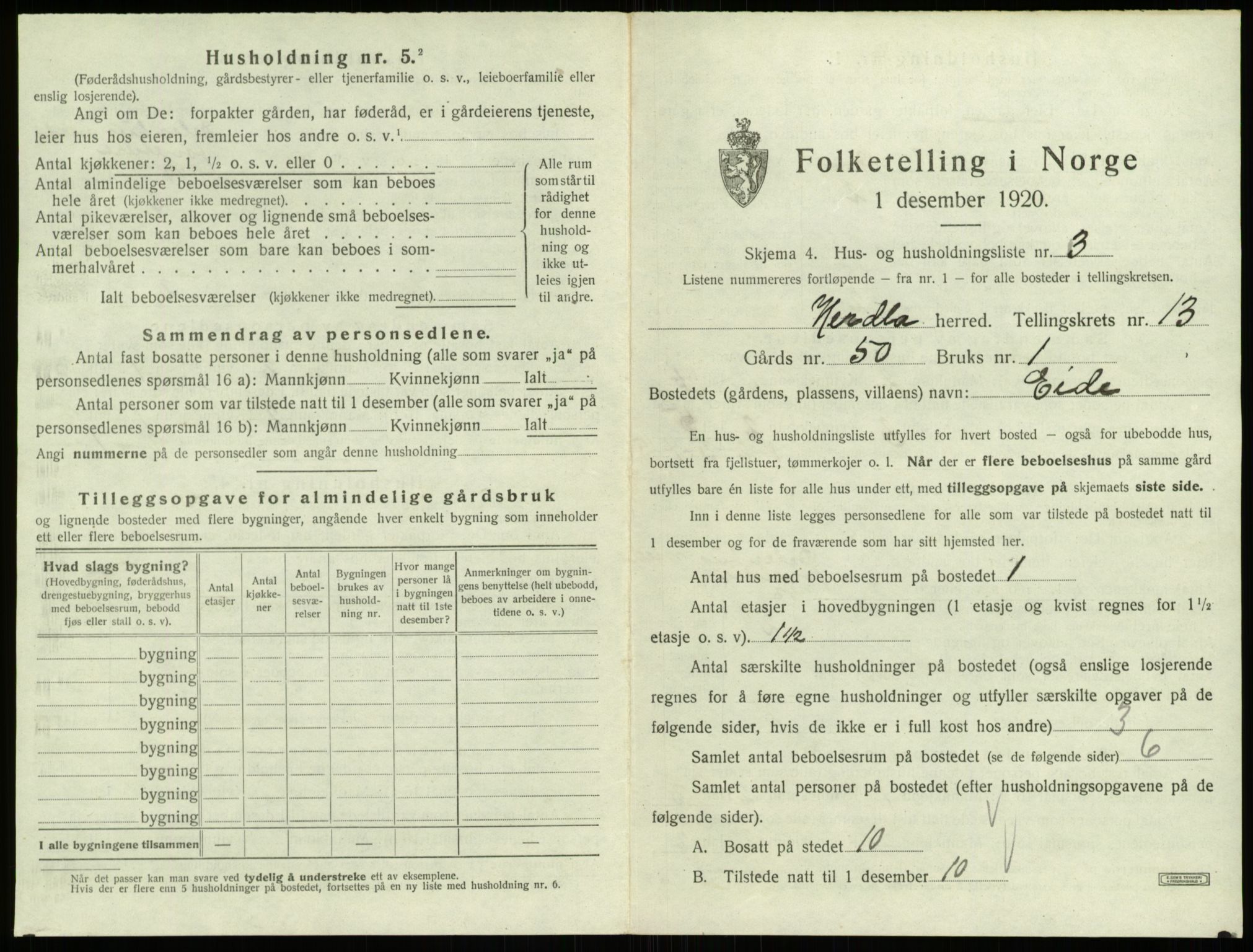 SAB, 1920 census for Herdla, 1920, p. 1184