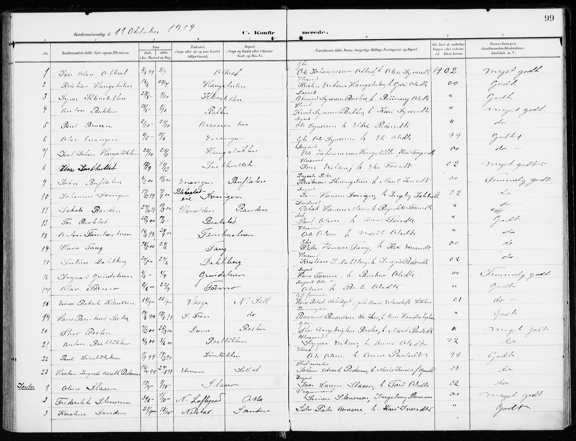 Sel prestekontor, AV/SAH-PREST-074/H/Ha/Haa/L0002: Parish register (official) no. 2, 1905-1919, p. 99