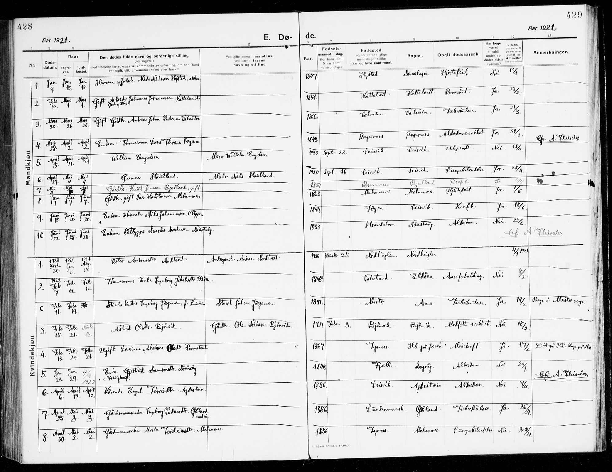 Stord sokneprestembete, AV/SAB-A-78201/H/Haa: Parish register (official) no. B 3, 1913-1925, p. 428-429