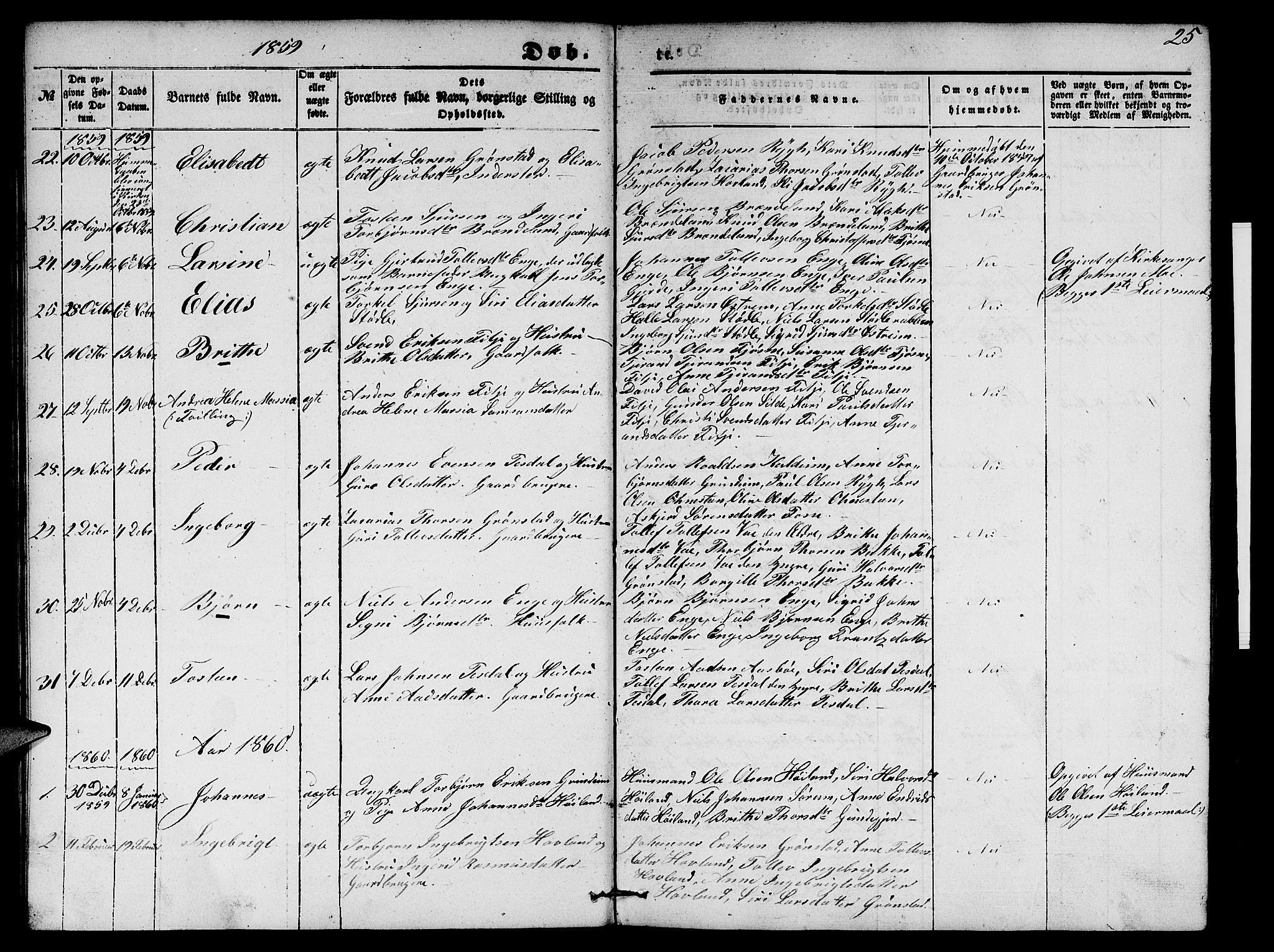 Etne sokneprestembete, SAB/A-75001/H/Hab: Parish register (copy) no. A 2, 1851-1862, p. 25