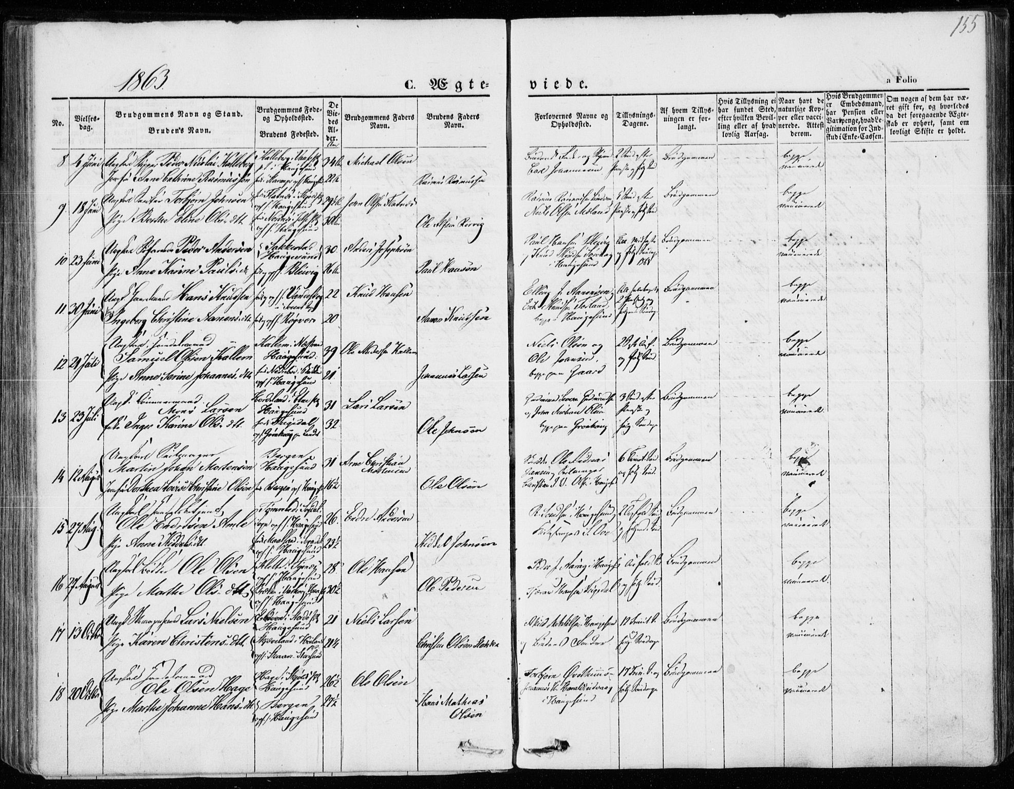 Torvastad sokneprestkontor, SAST/A -101857/H/Ha/Haa/L0011: Parish register (official) no. A 11, 1857-1866, p. 155