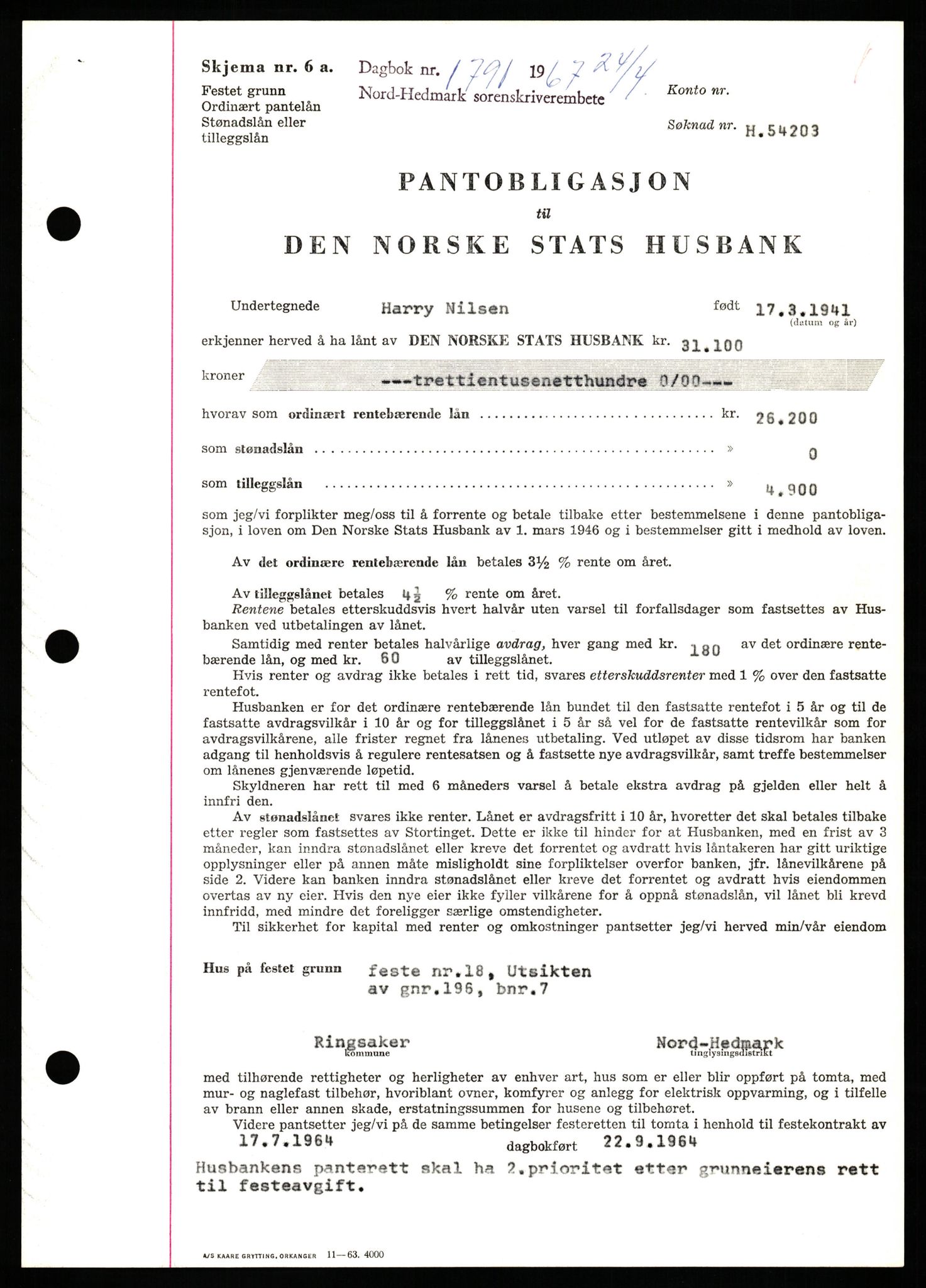 Nord-Hedmark sorenskriveri, SAH/TING-012/H/Hb/Hbf/L0071: Mortgage book no. B71, 1967-1967, Diary no: : 1791/1967