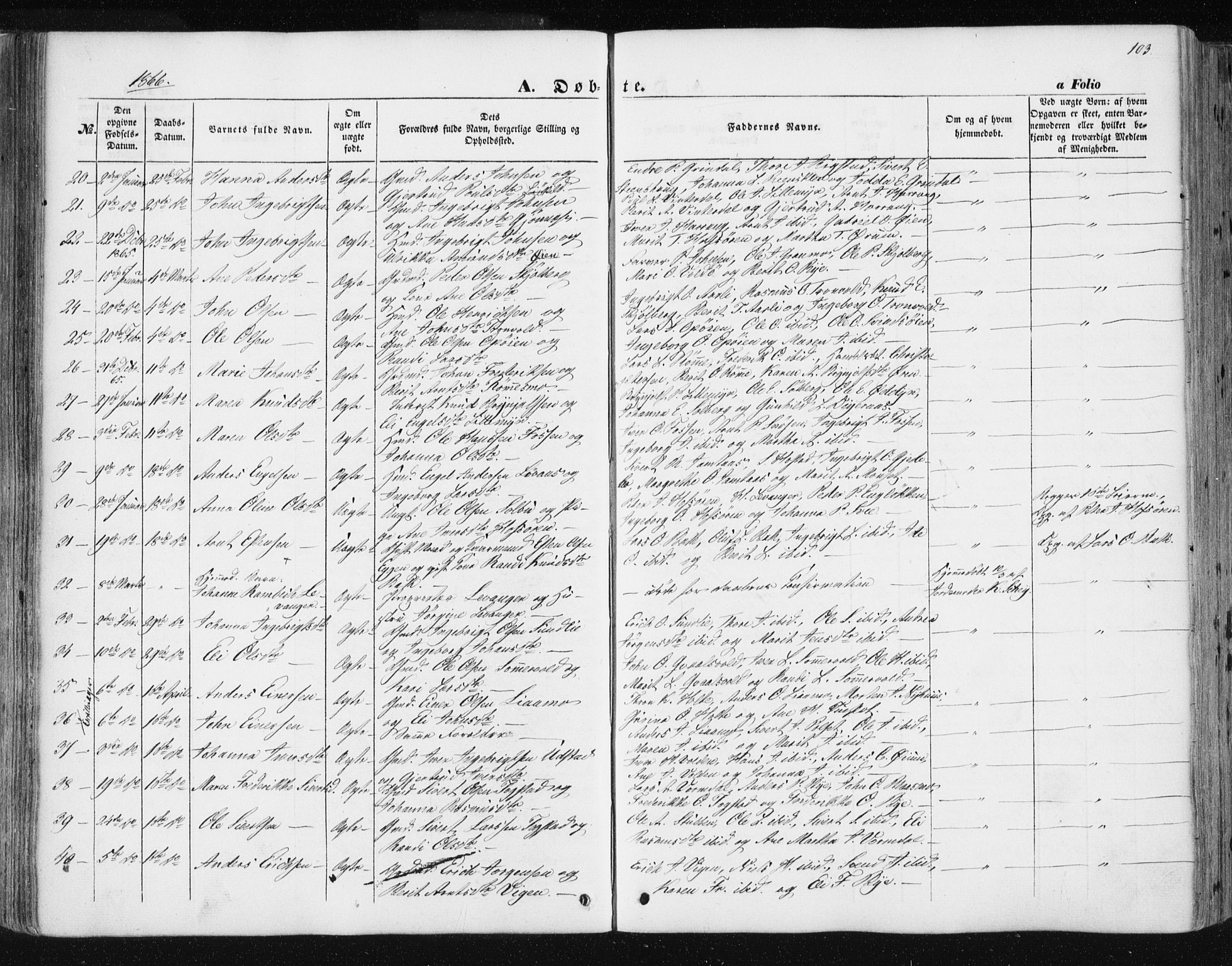 Ministerialprotokoller, klokkerbøker og fødselsregistre - Sør-Trøndelag, SAT/A-1456/668/L0806: Parish register (official) no. 668A06, 1854-1869, p. 103