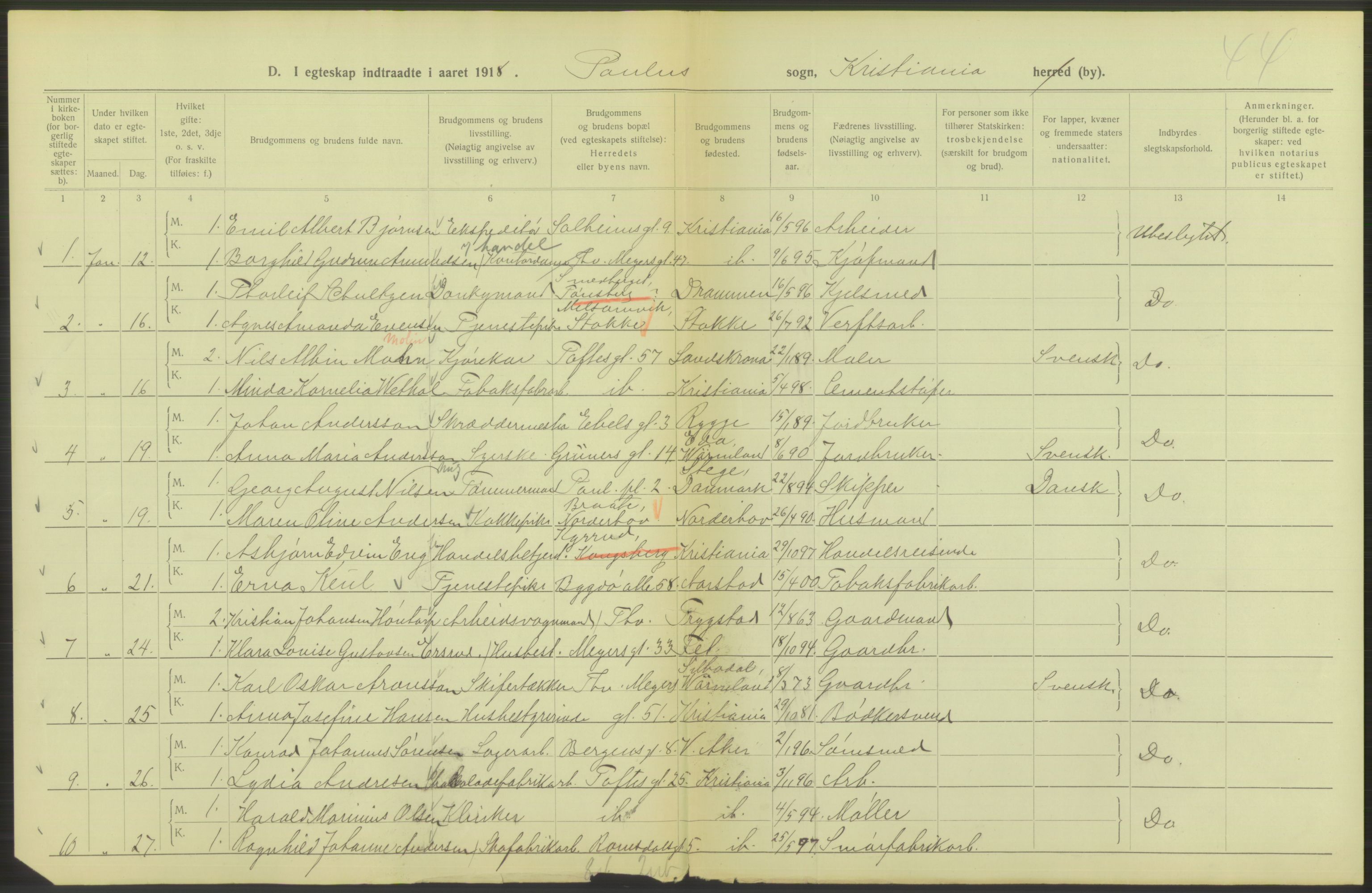 Statistisk sentralbyrå, Sosiodemografiske emner, Befolkning, AV/RA-S-2228/D/Df/Dfb/Dfbh/L0009: Kristiania: Gifte, 1918, p. 690