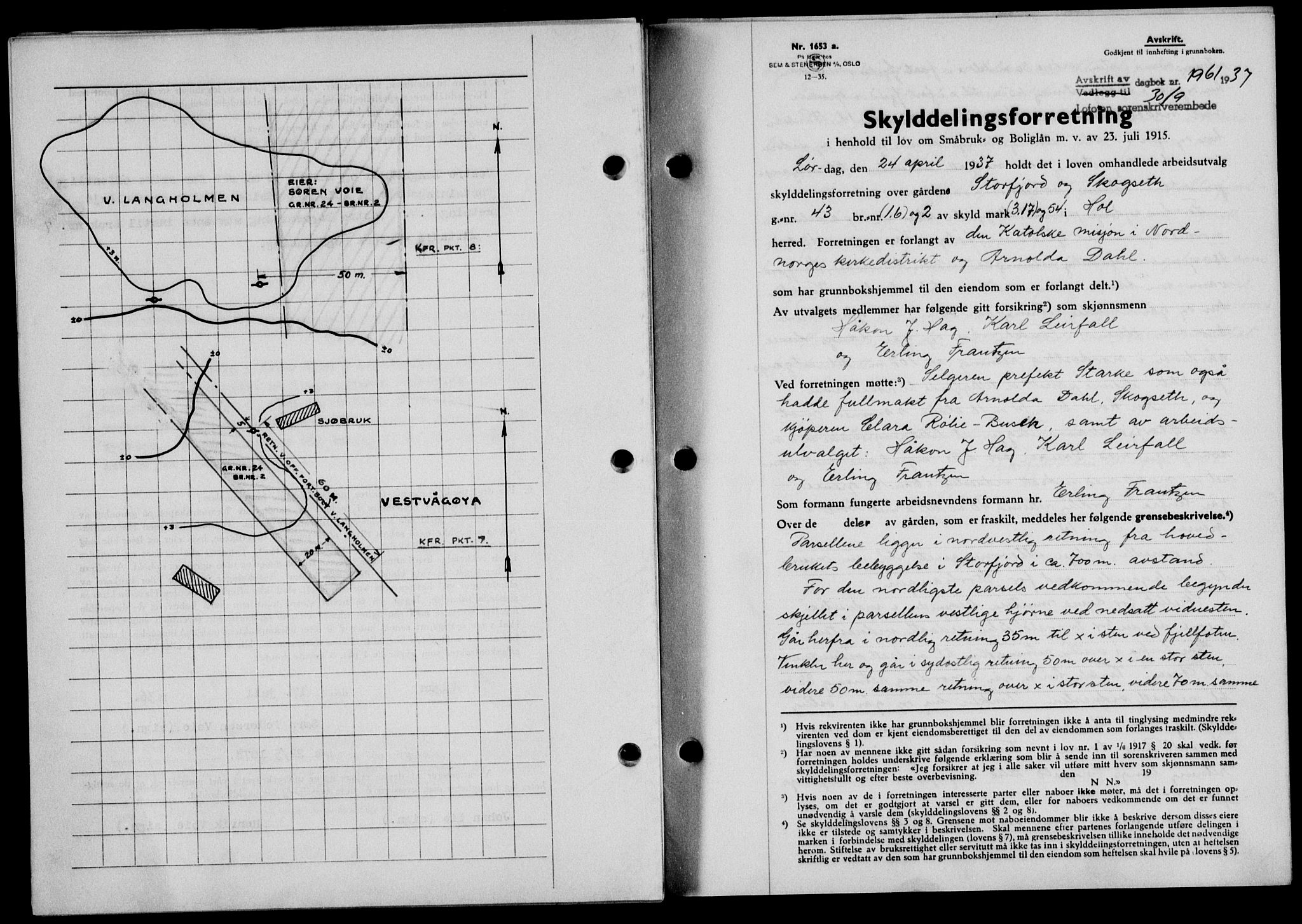 Lofoten sorenskriveri, SAT/A-0017/1/2/2C/L0002a: Mortgage book no. 2a, 1937-1937, Diary no: : 1961/1937