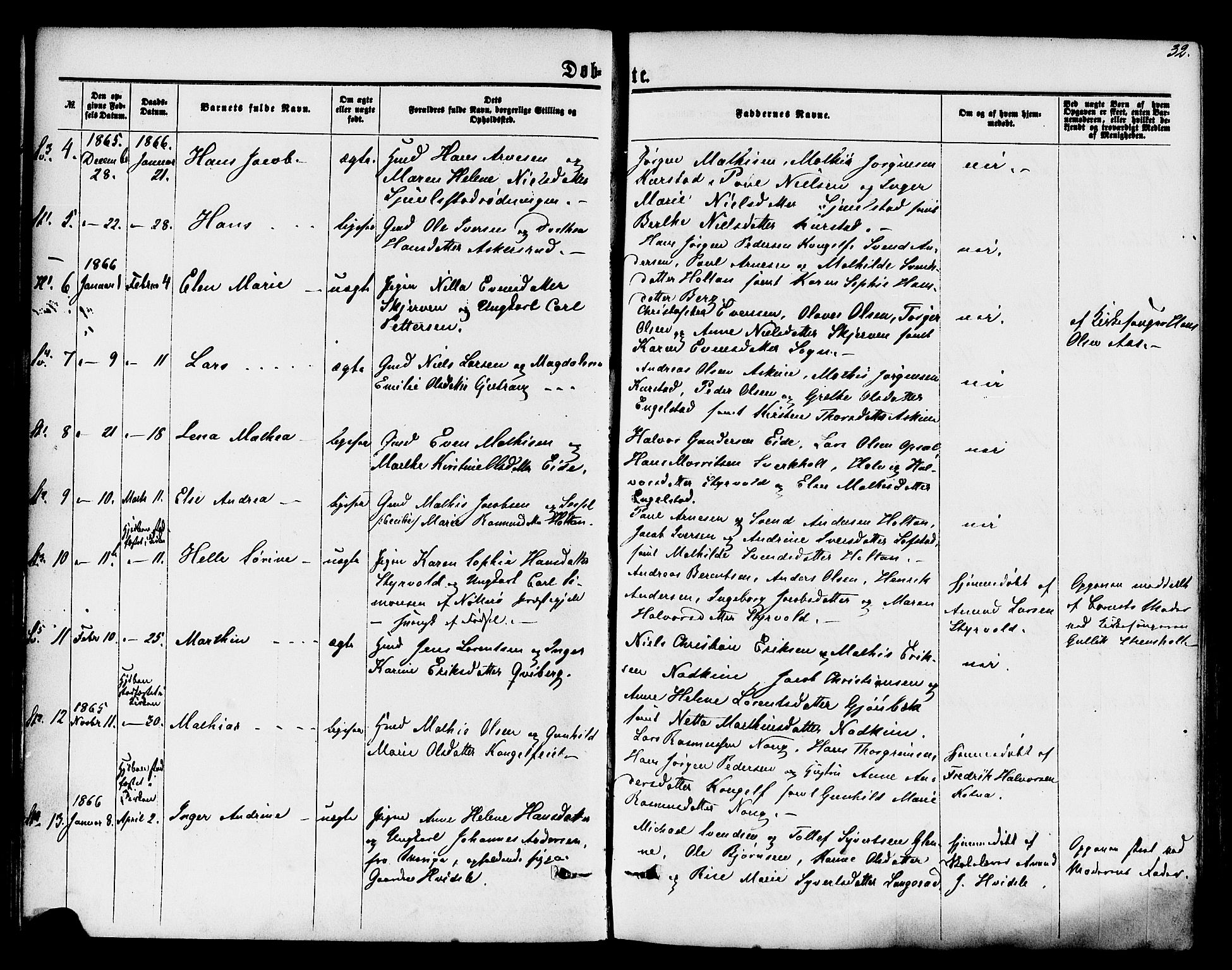 Lardal kirkebøker, SAKO/A-350/F/Fa/L0007: Parish register (official) no. I 7, 1861-1880, p. 32