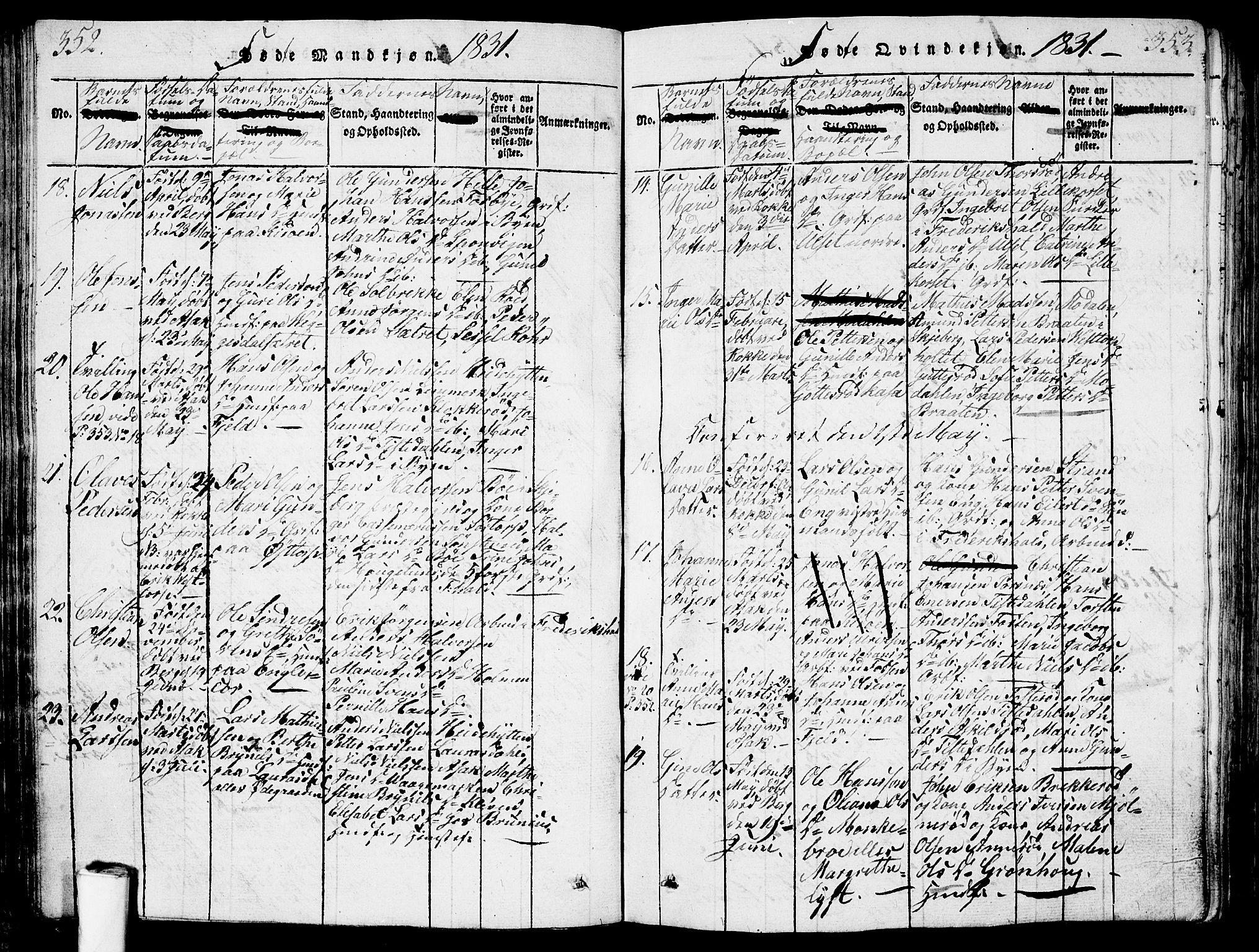 Berg prestekontor Kirkebøker, AV/SAO-A-10902/G/Ga/L0001: Parish register (copy) no. I 1, 1815-1832, p. 352-353