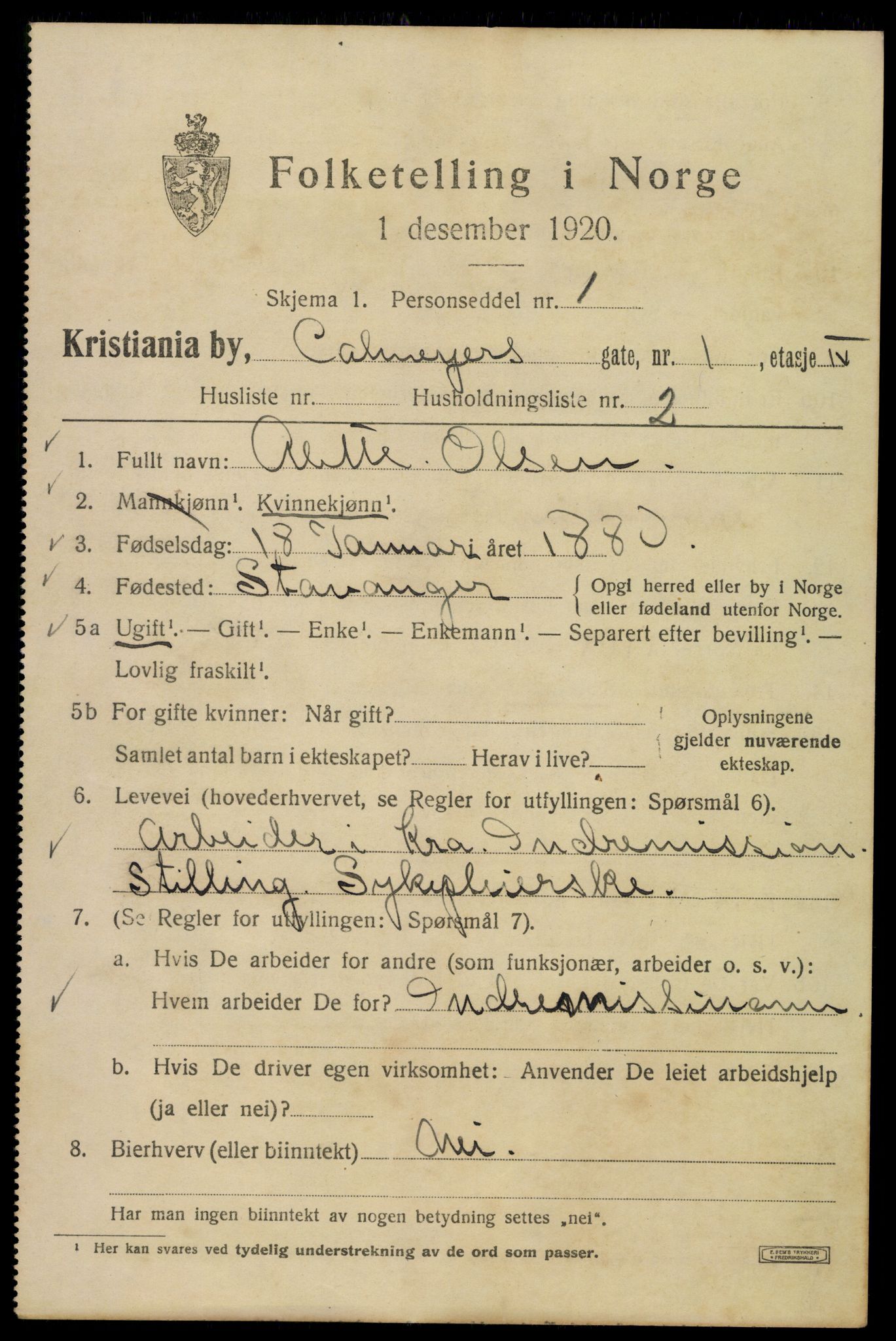 SAO, 1920 census for Kristiania, 1920, p. 181639