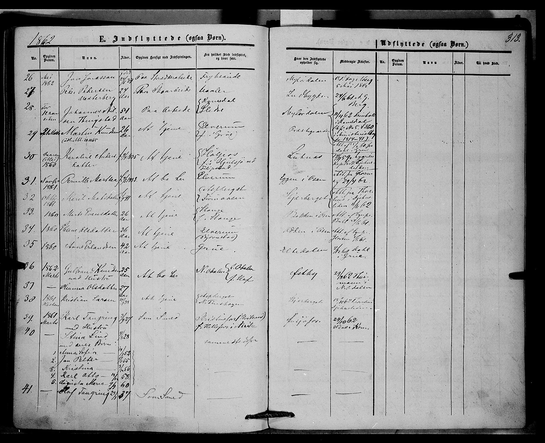 Trysil prestekontor, SAH/PREST-046/H/Ha/Haa/L0005: Parish register (official) no. 5, 1851-1865, p. 313