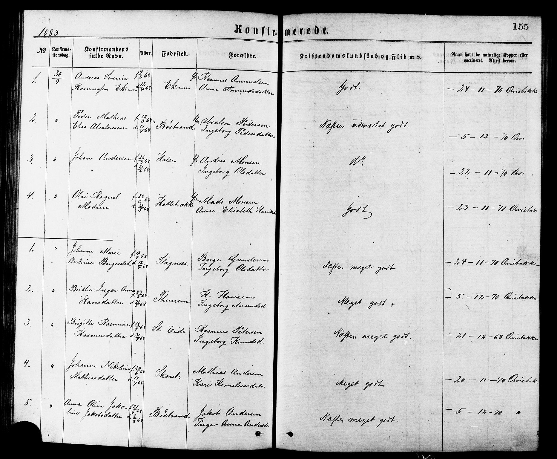 Ministerialprotokoller, klokkerbøker og fødselsregistre - Møre og Romsdal, AV/SAT-A-1454/501/L0007: Parish register (official) no. 501A07, 1868-1884, p. 155