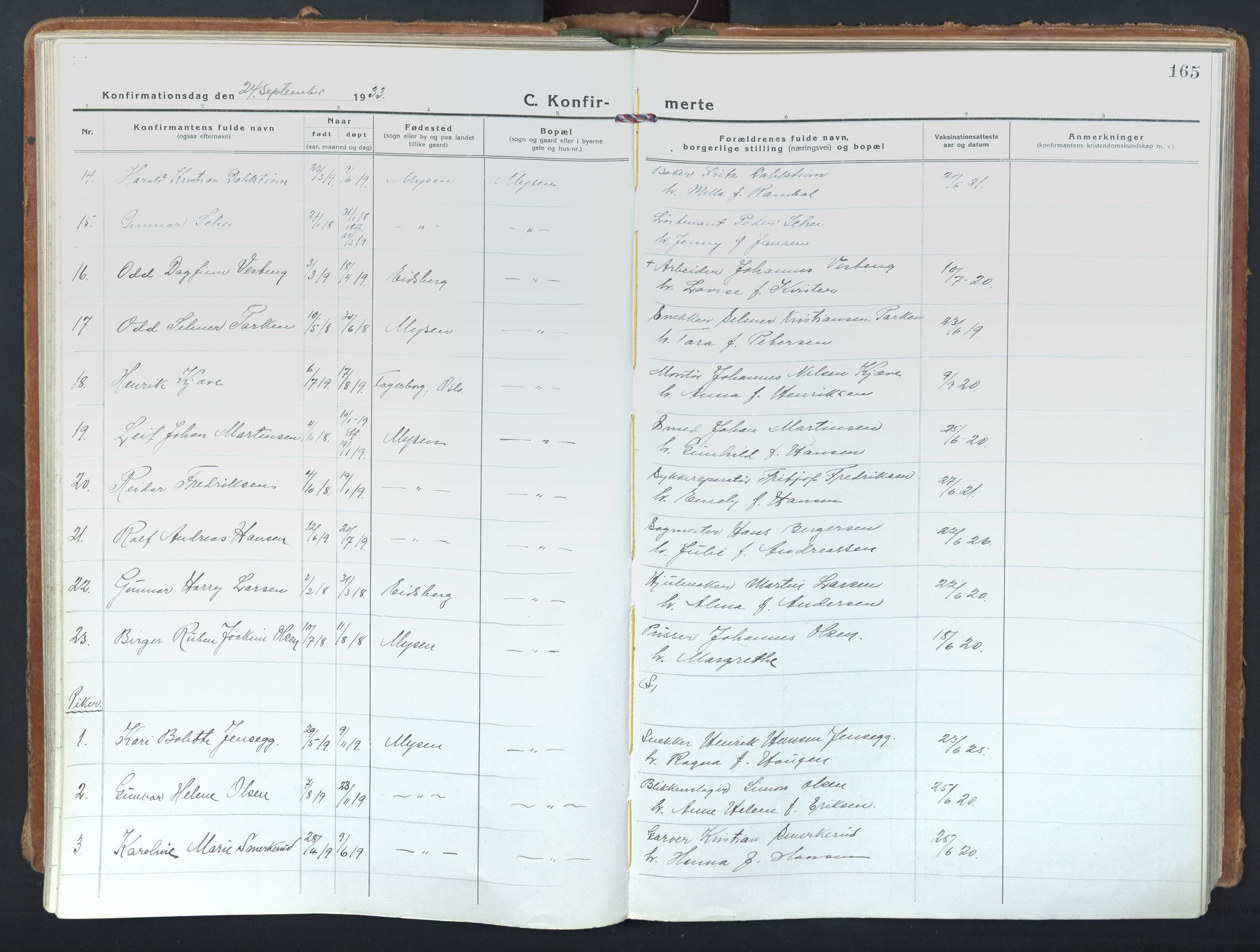 Eidsberg prestekontor Kirkebøker, SAO/A-10905/F/Fd/L0001: Parish register (official) no. IV 1, 1921-1948, p. 165