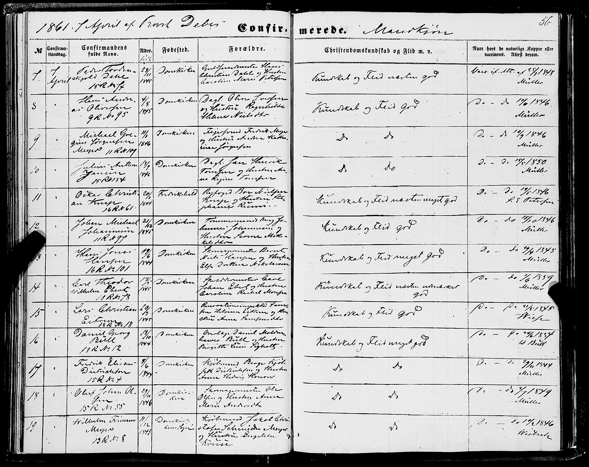 Domkirken sokneprestembete, AV/SAB-A-74801/H/Haa/L0028: Parish register (official) no. C 3, 1852-1864, p. 56