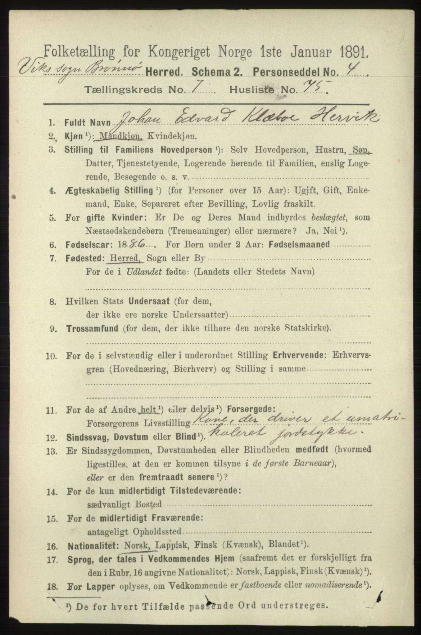 RA, 1891 census for 1814 Brønnøy, 1891, p. 4262