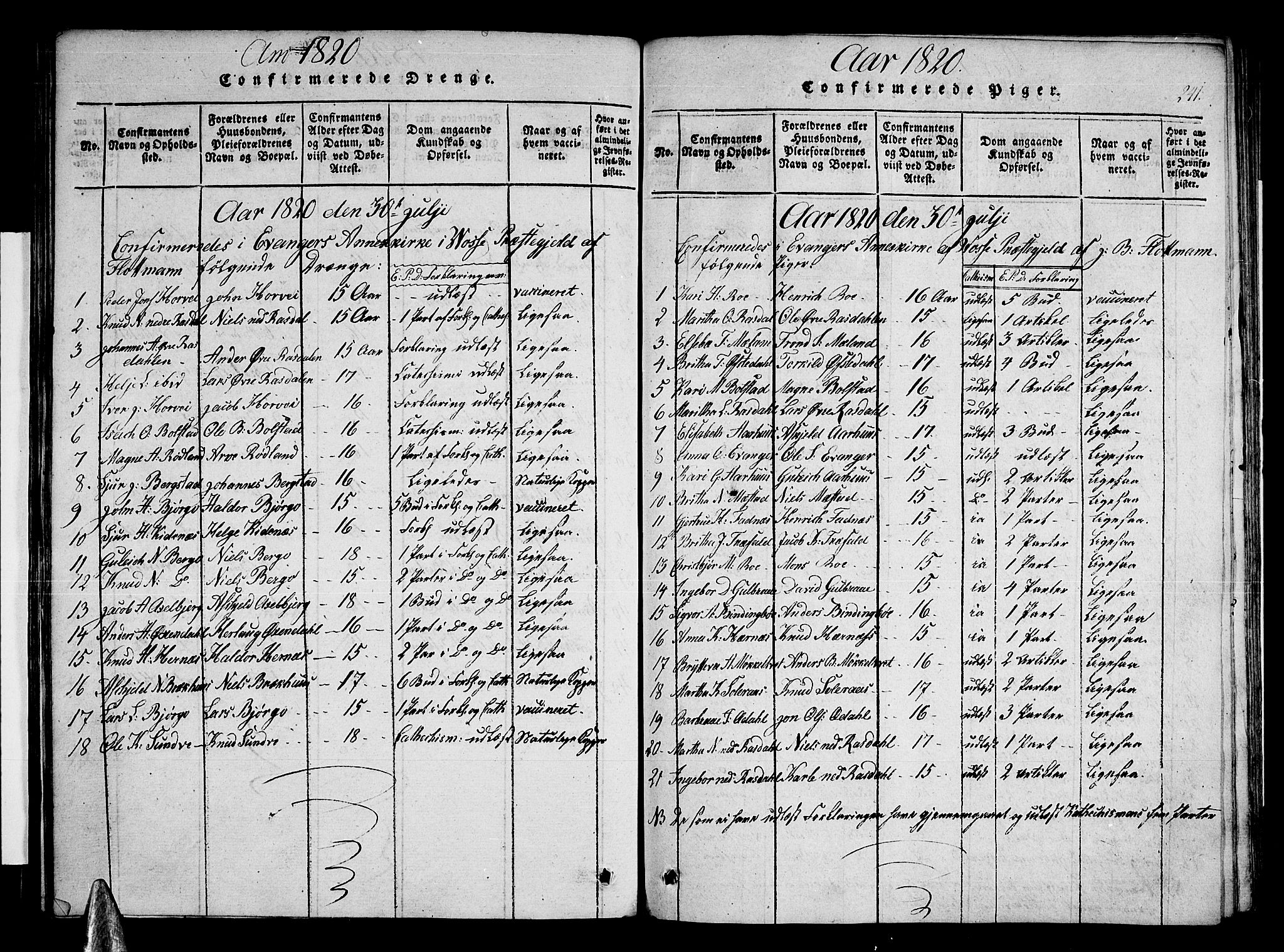 Voss sokneprestembete, AV/SAB-A-79001/H/Haa: Parish register (official) no. A 11, 1816-1827, p. 241