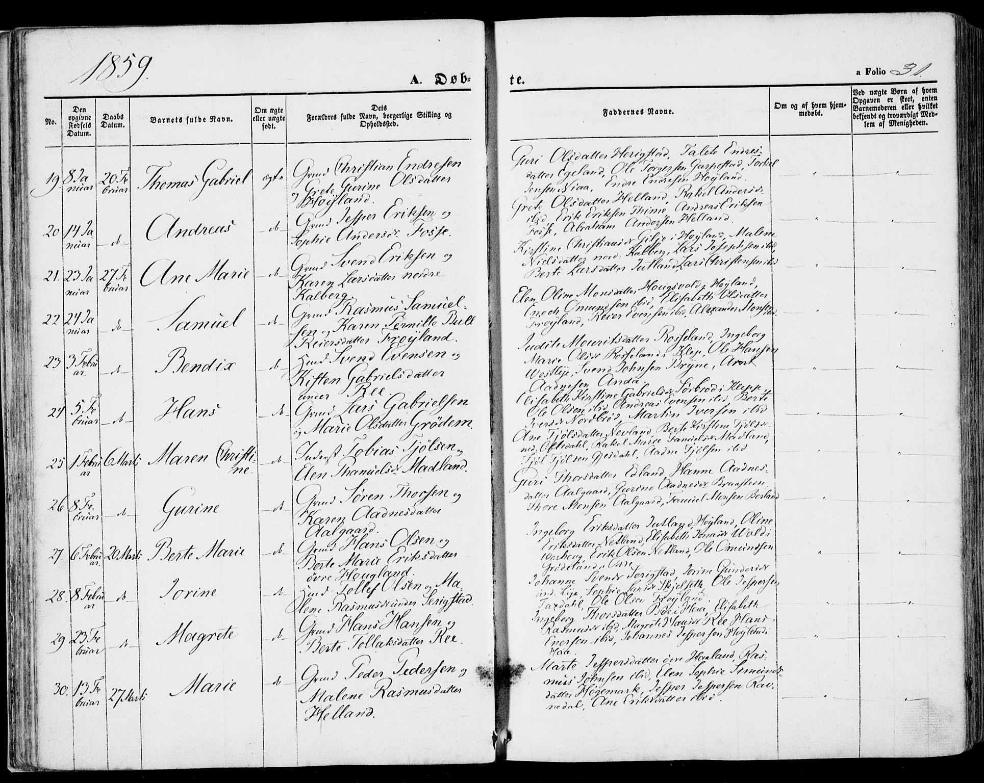 Lye sokneprestkontor, AV/SAST-A-101794/001/30BA/L0007: Parish register (official) no. A 6, 1856-1871, p. 31