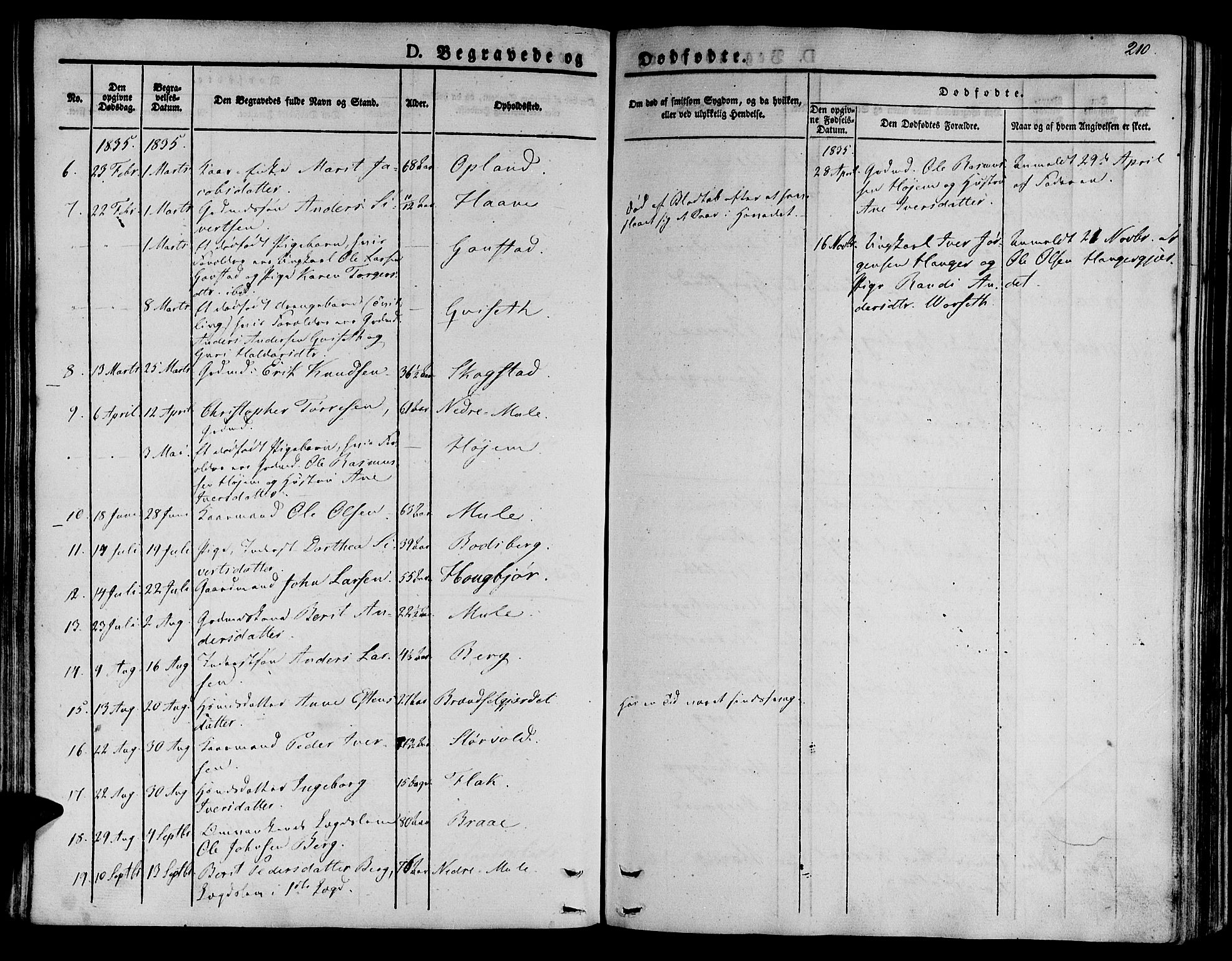 Ministerialprotokoller, klokkerbøker og fødselsregistre - Sør-Trøndelag, AV/SAT-A-1456/612/L0374: Parish register (official) no. 612A07 /1, 1829-1845, p. 210