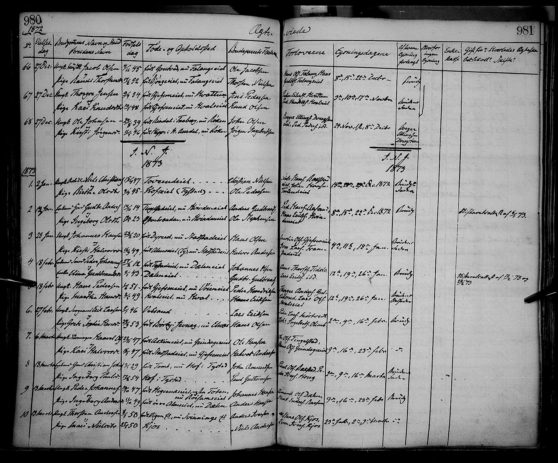 Gran prestekontor, SAH/PREST-112/H/Ha/Haa/L0012: Parish register (official) no. 12, 1856-1874, p. 980-981
