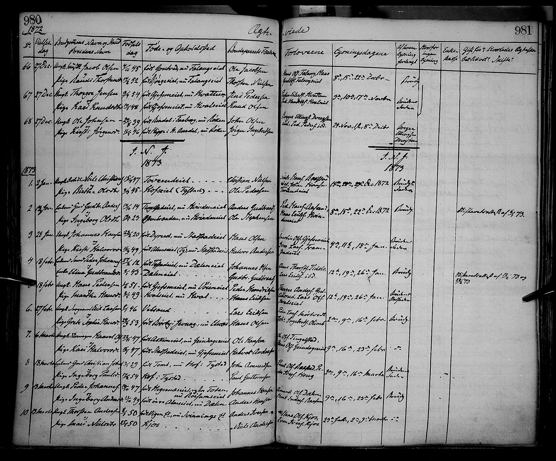 Gran prestekontor, AV/SAH-PREST-112/H/Ha/Haa/L0012: Parish register (official) no. 12, 1856-1874, p. 980-981