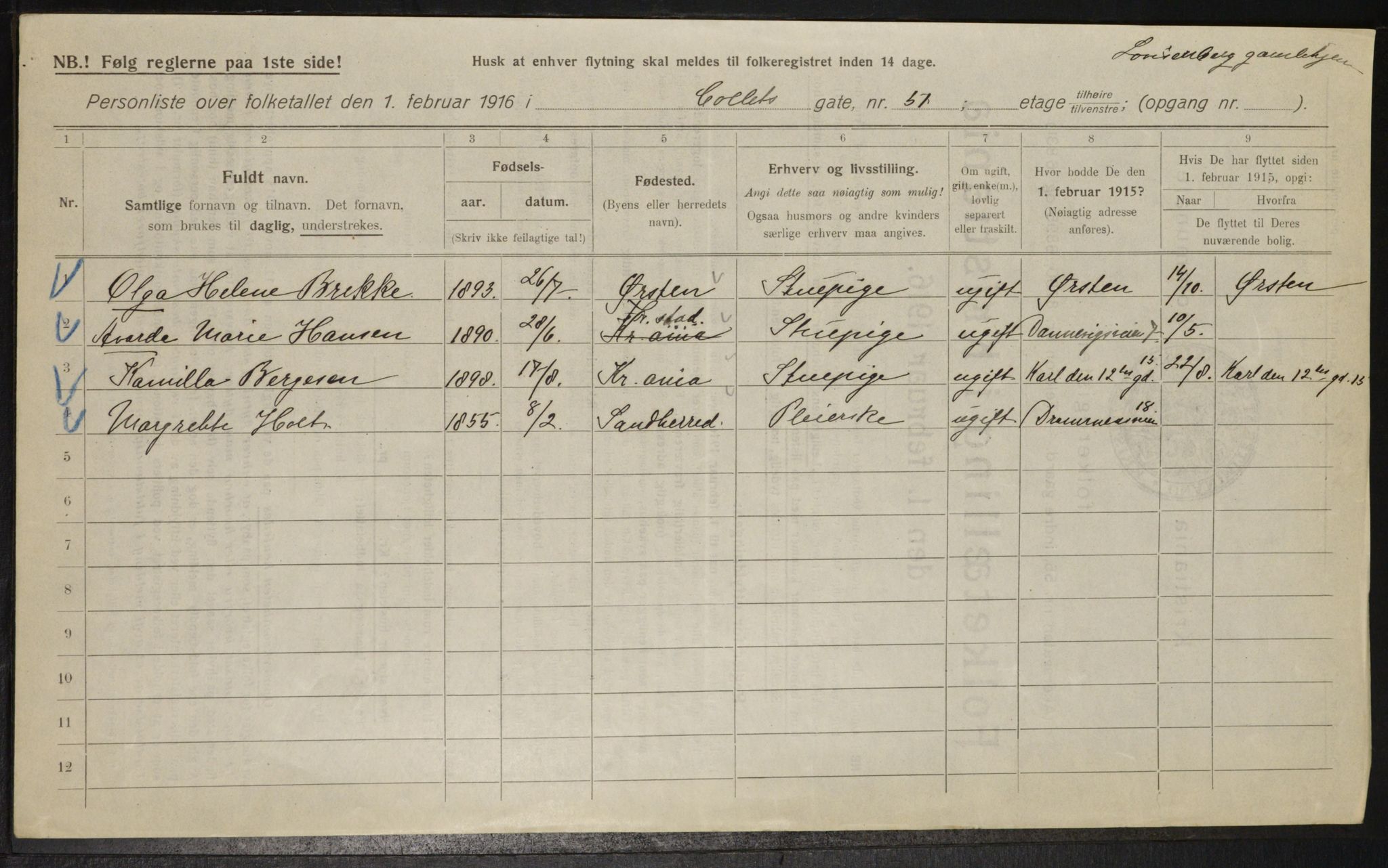 OBA, Municipal Census 1916 for Kristiania, 1916, p. 13334