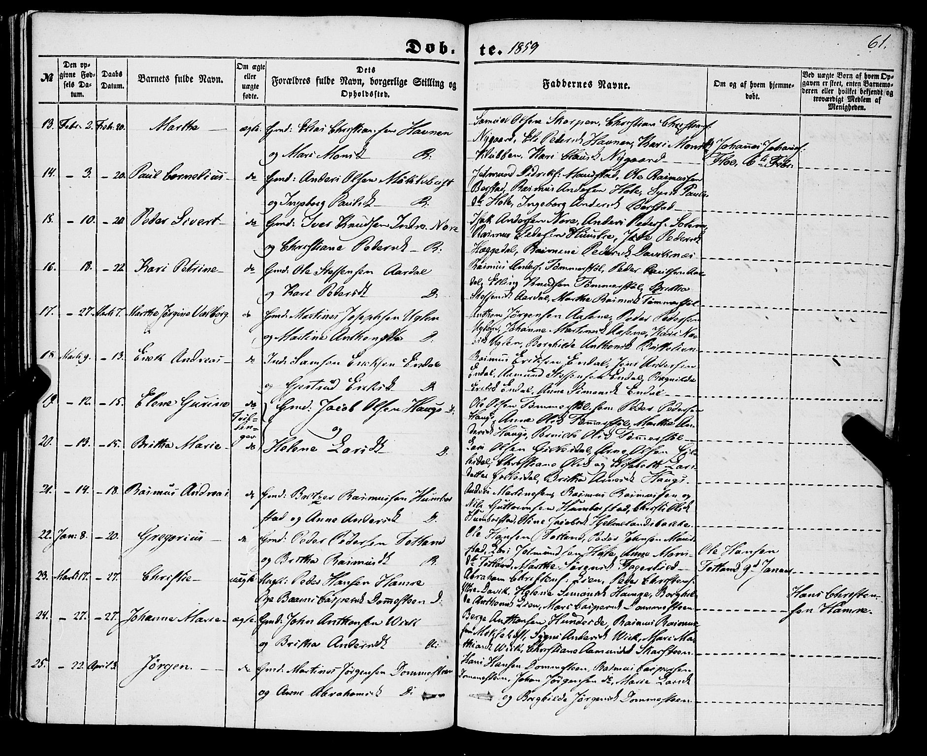 Davik sokneprestembete, AV/SAB-A-79701/H/Haa/Haaa/L0005: Parish register (official) no. A 5, 1850-1866, p. 61