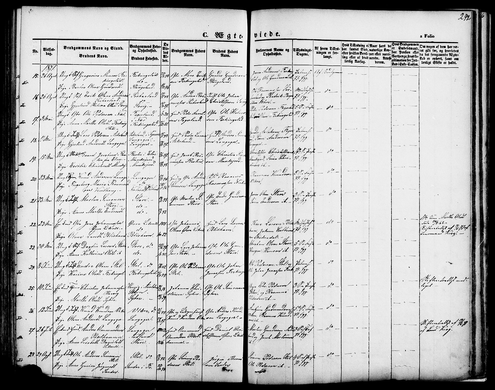Skudenes sokneprestkontor, SAST/A -101849/H/Ha/Haa/L0006: Parish register (official) no. A 4, 1864-1881, p. 292