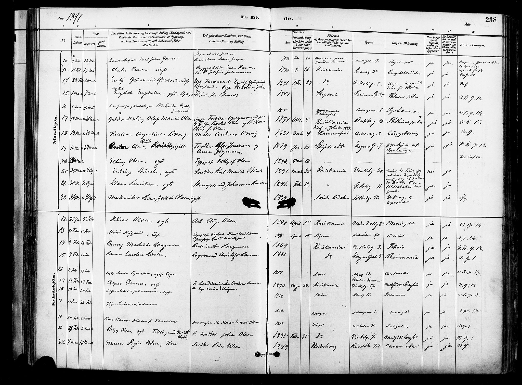 Johannes prestekontor Kirkebøker, AV/SAO-A-10852/F/Fa/L0004: Parish register (official) no. 4, 1883-1907, p. 238