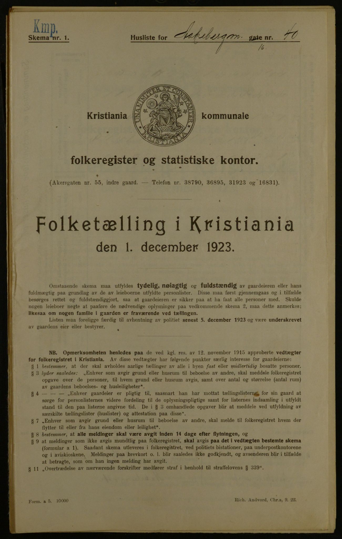 OBA, Municipal Census 1923 for Kristiania, 1923, p. 143756