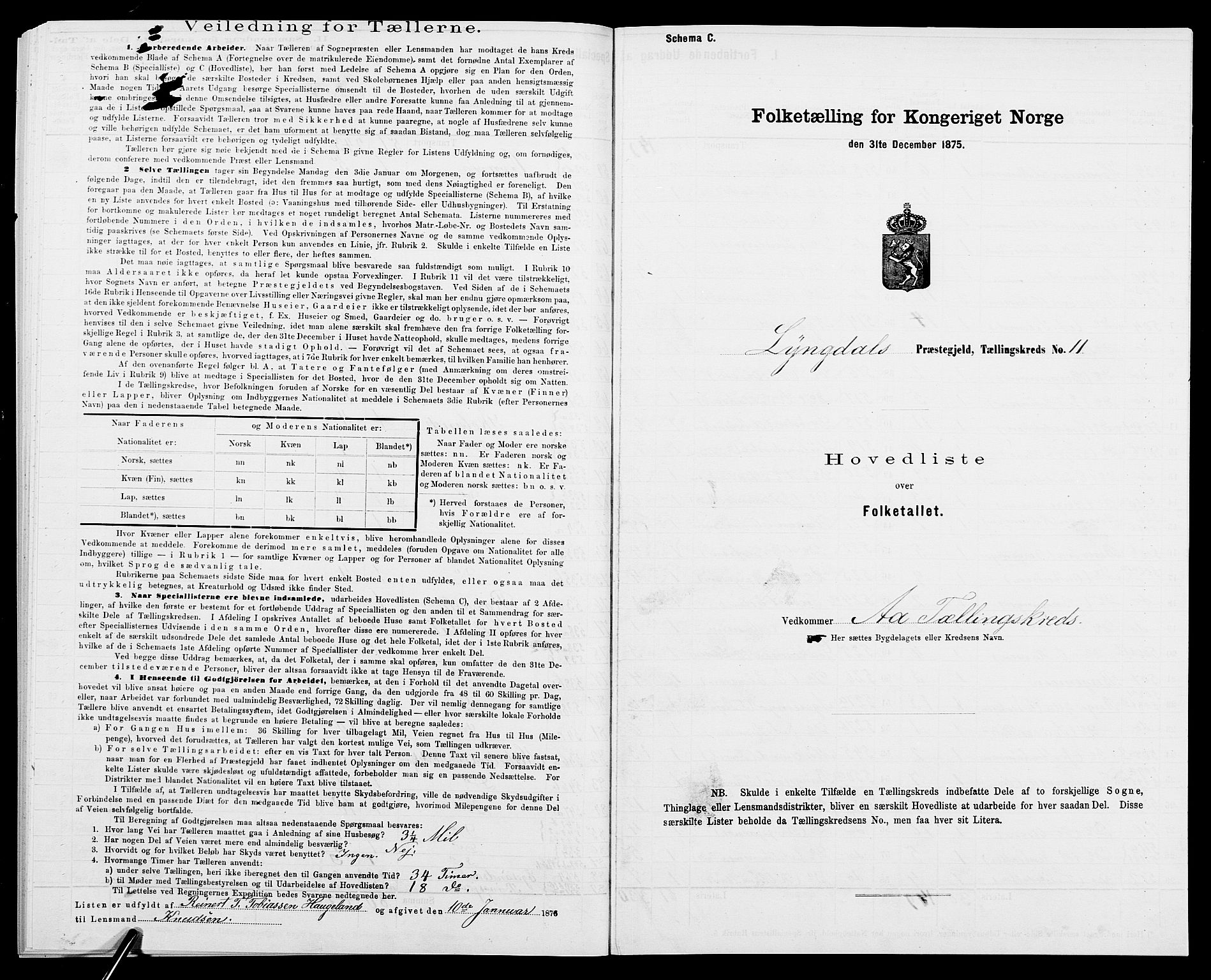 SAK, 1875 census for 1032P Lyngdal, 1875, p. 72