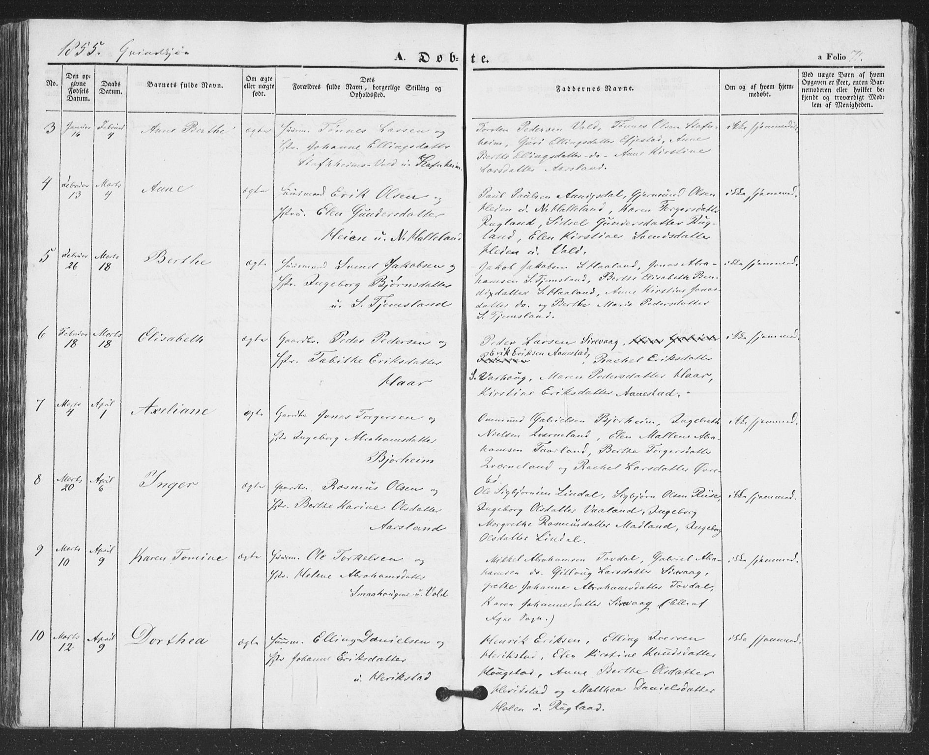 Hå sokneprestkontor, AV/SAST-A-101801/001/30BA/L0007: Parish register (official) no. A 6, 1842-1855, p. 71