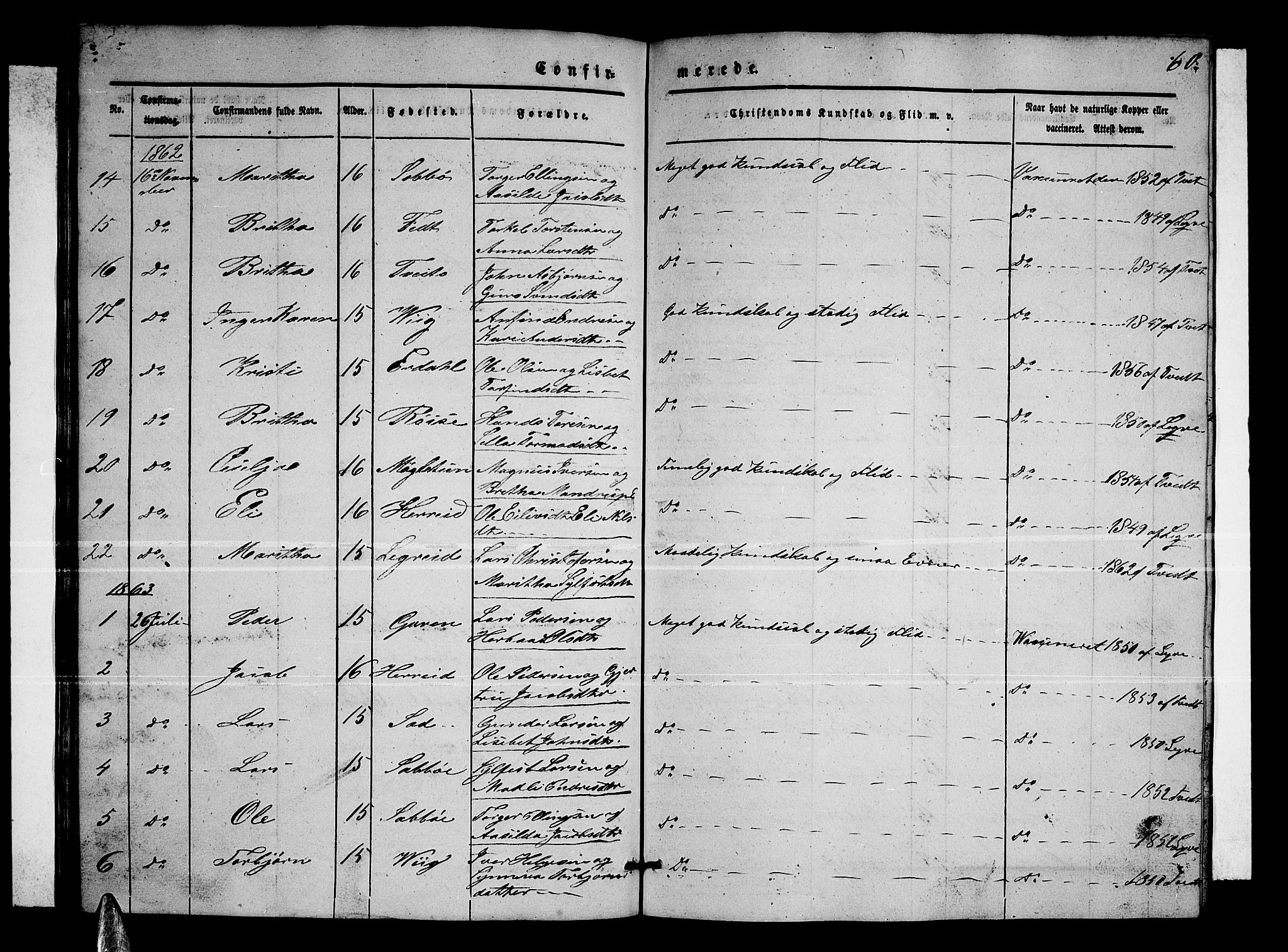 Ullensvang sokneprestembete, SAB/A-78701/H/Hab: Parish register (copy) no. C 1, 1855-1871, p. 60