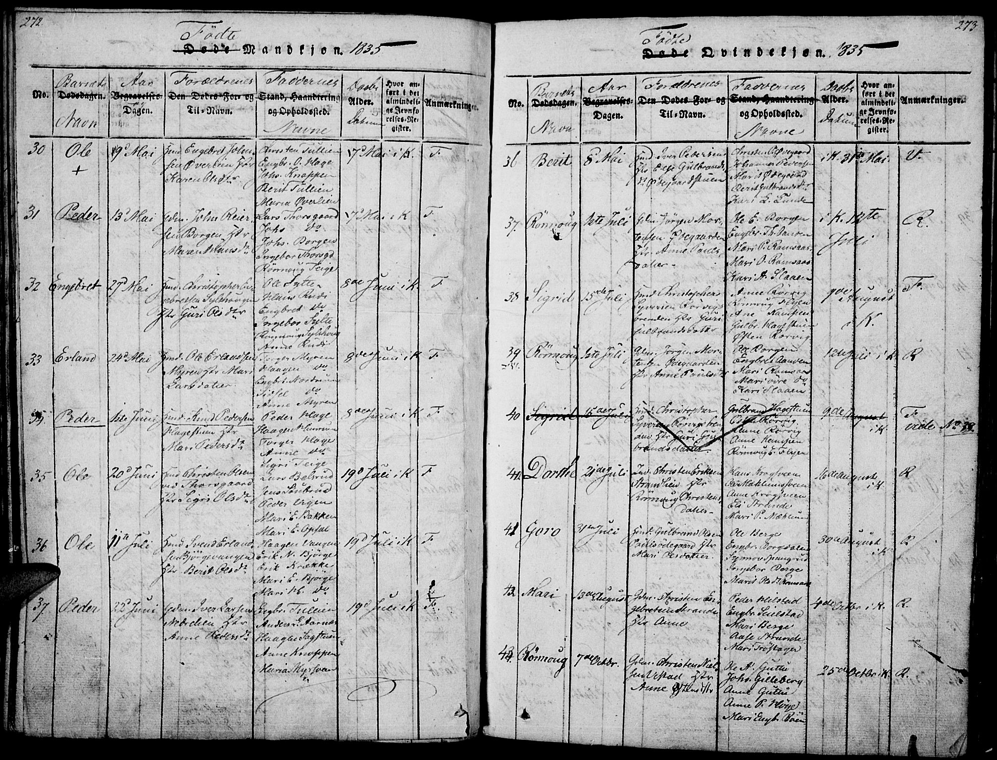 Ringebu prestekontor, AV/SAH-PREST-082/H/Ha/Haa/L0004: Parish register (official) no. 4, 1821-1839, p. 272-273