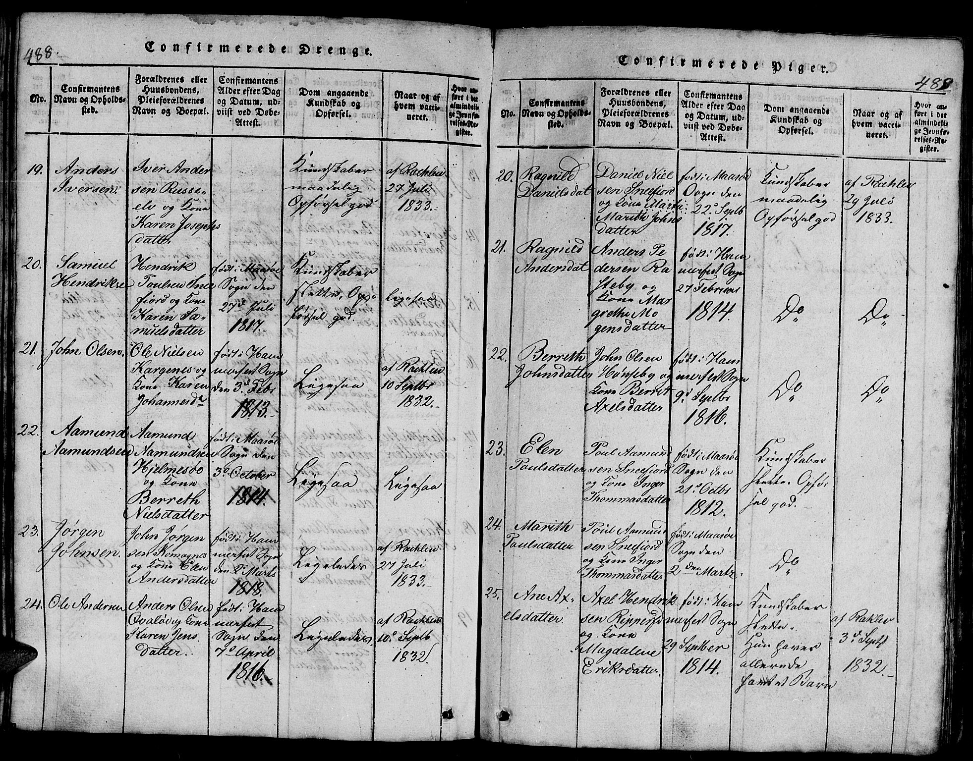 Hammerfest sokneprestkontor, AV/SATØ-S-1347/H/Hb/L0001.klokk: Parish register (copy) no. 1, 1822-1850, p. 488-489