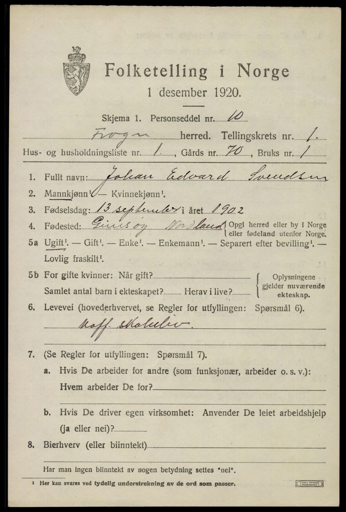 SAO, 1920 census for Frogn, 1920, p. 945