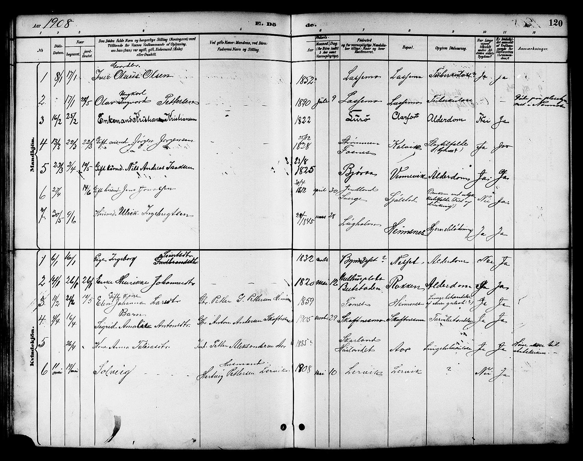 Ministerialprotokoller, klokkerbøker og fødselsregistre - Nord-Trøndelag, SAT/A-1458/783/L0662: Parish register (copy) no. 783C02, 1894-1919, p. 120