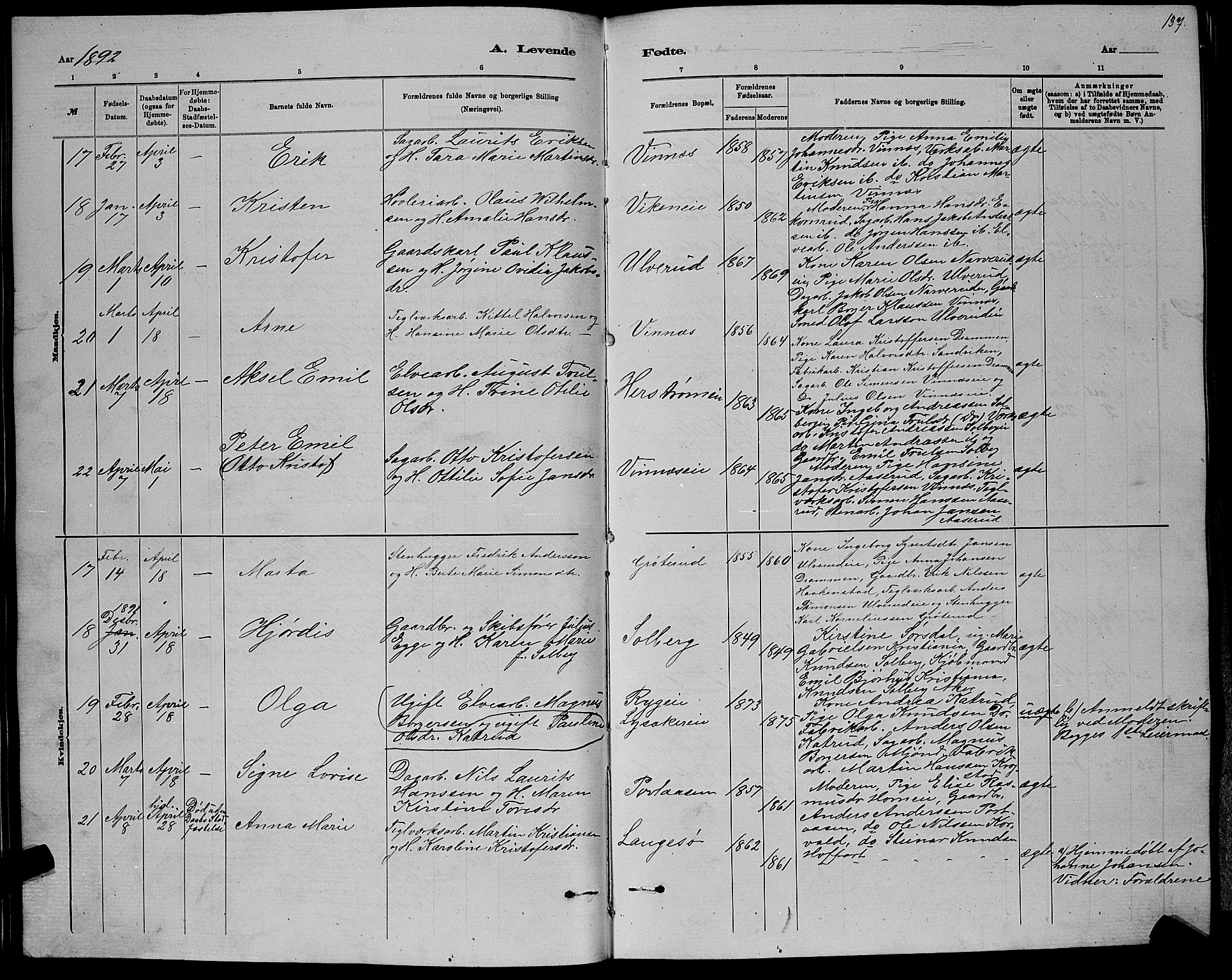 Nedre Eiker kirkebøker, AV/SAKO-A-612/G/Ga/L0002: Parish register (copy) no. 2, 1880-1896, p. 137