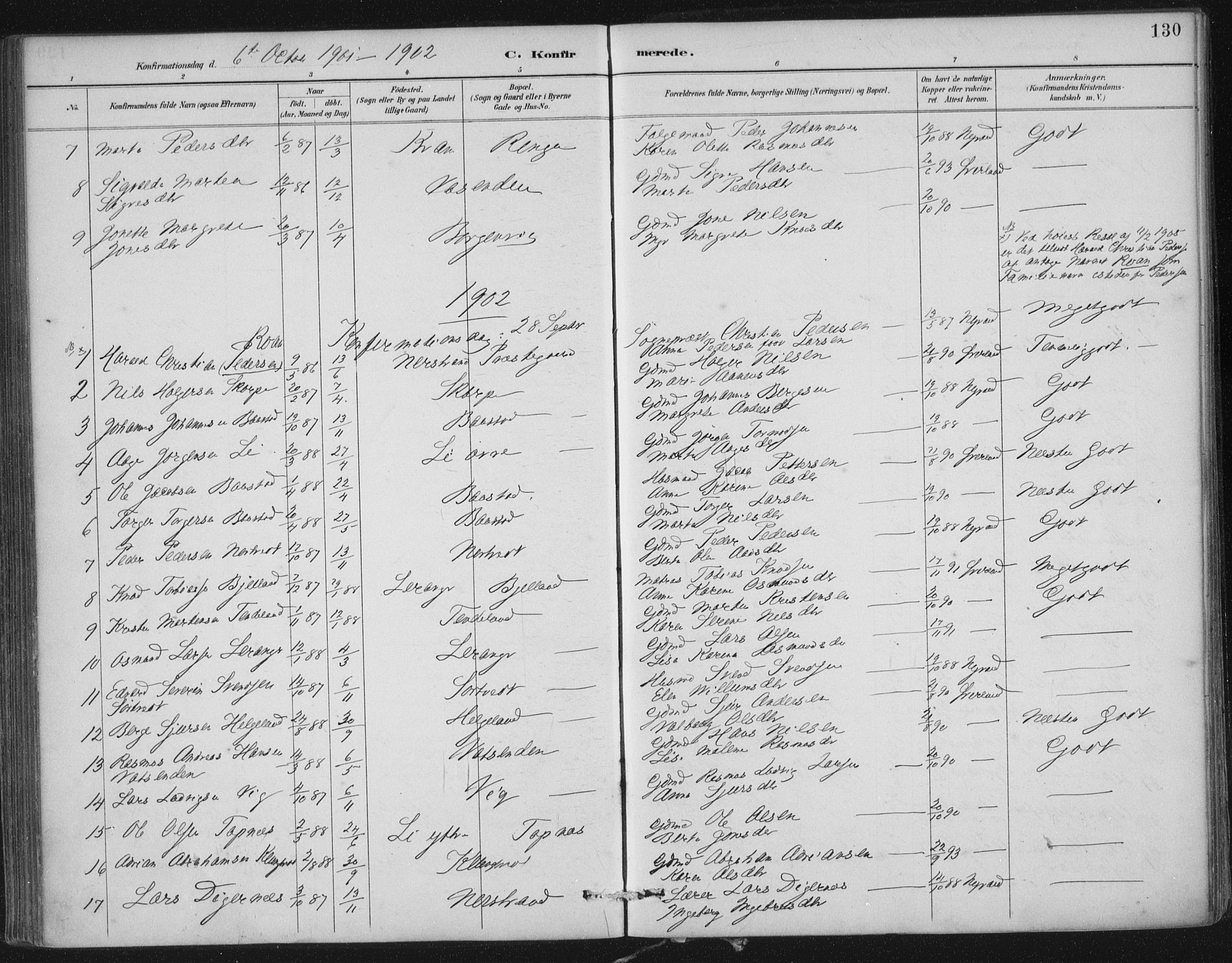 Nedstrand sokneprestkontor, SAST/A-101841/01/IV: Parish register (official) no. A 12, 1887-1915, p. 130