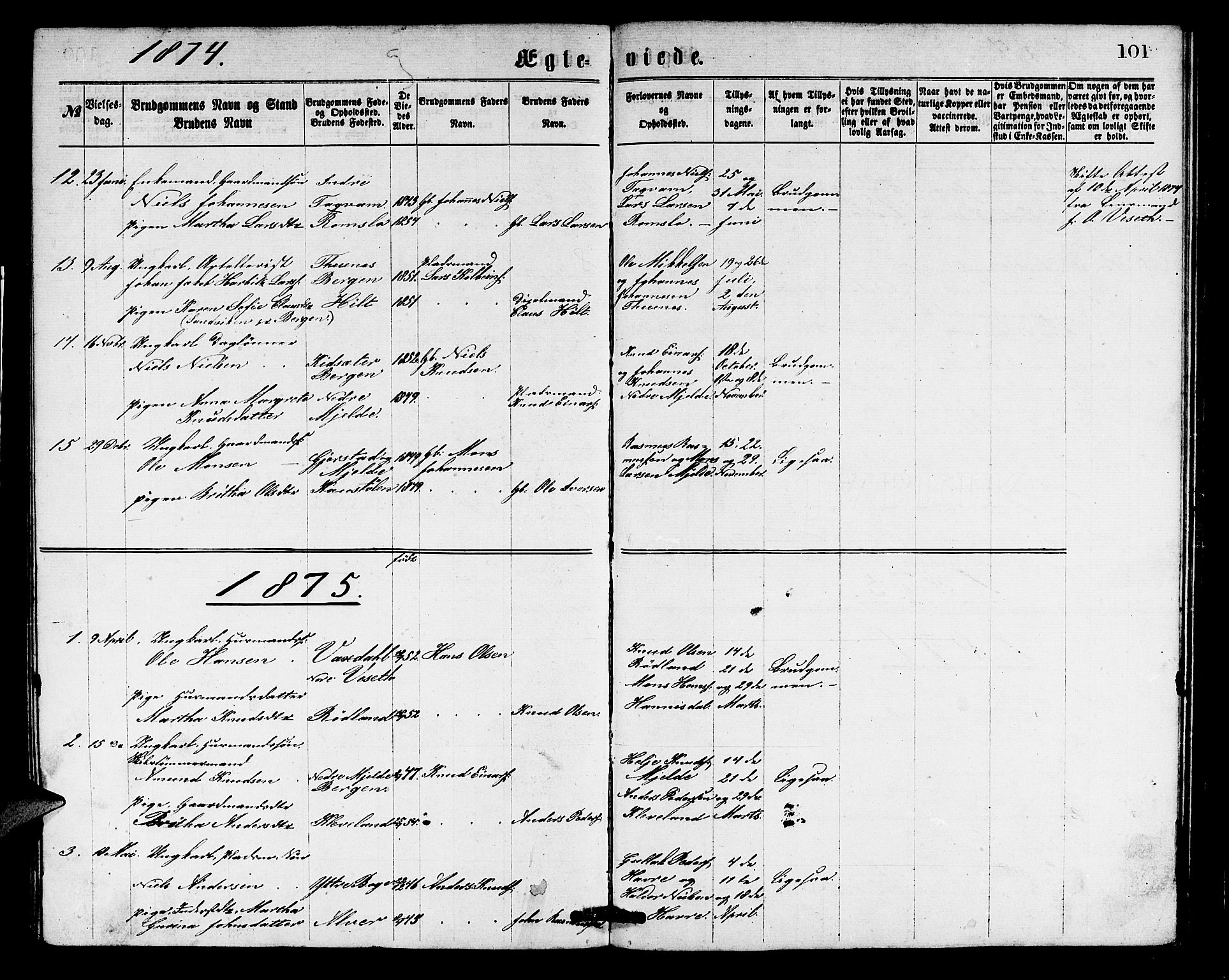 Haus sokneprestembete, SAB/A-75601/H/Hab: Parish register (copy) no. B 1, 1869-1878, p. 101