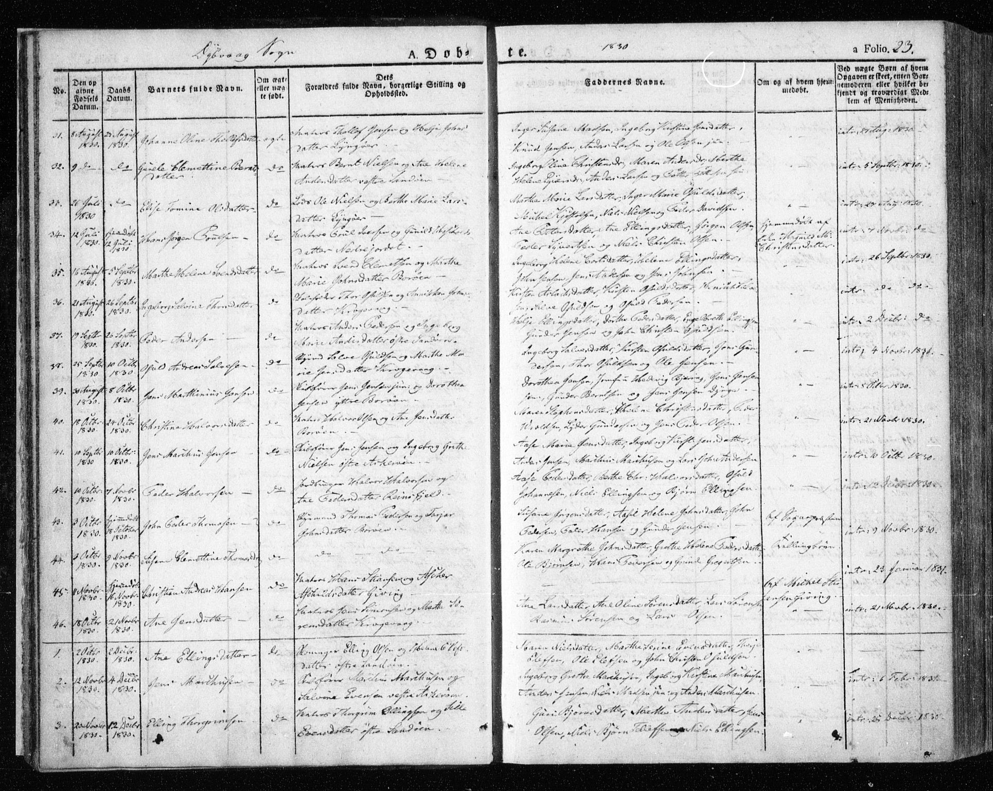 Dypvåg sokneprestkontor, SAK/1111-0007/F/Fa/Faa/L0004: Parish register (official) no. A 4, 1824-1840, p. 23