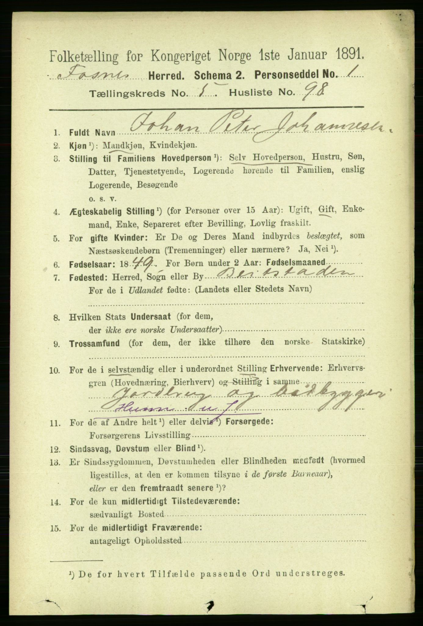 RA, 1891 census for 1748 Fosnes, 1891, p. 2649