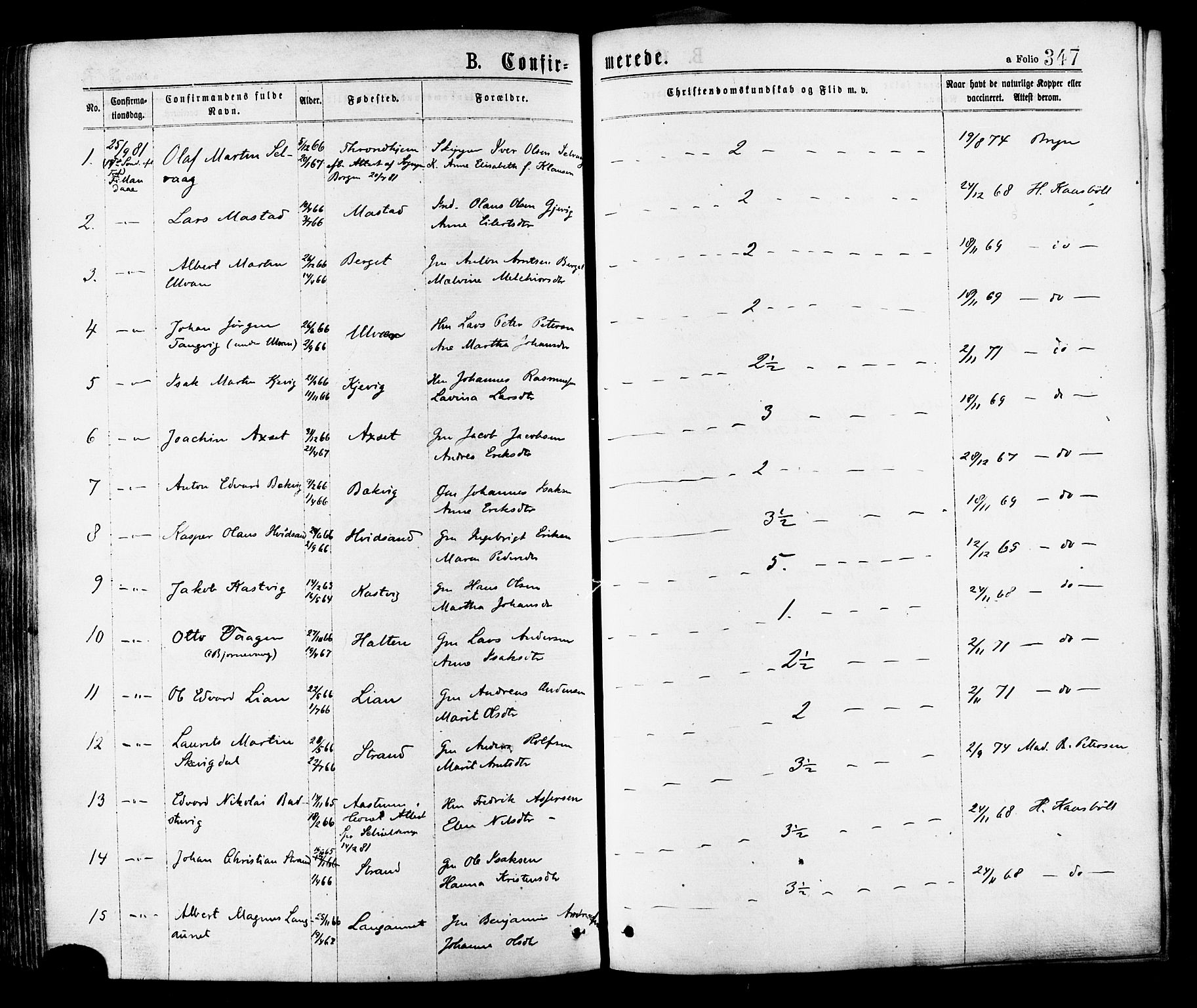 Ministerialprotokoller, klokkerbøker og fødselsregistre - Sør-Trøndelag, SAT/A-1456/634/L0532: Parish register (official) no. 634A08, 1871-1881, p. 347