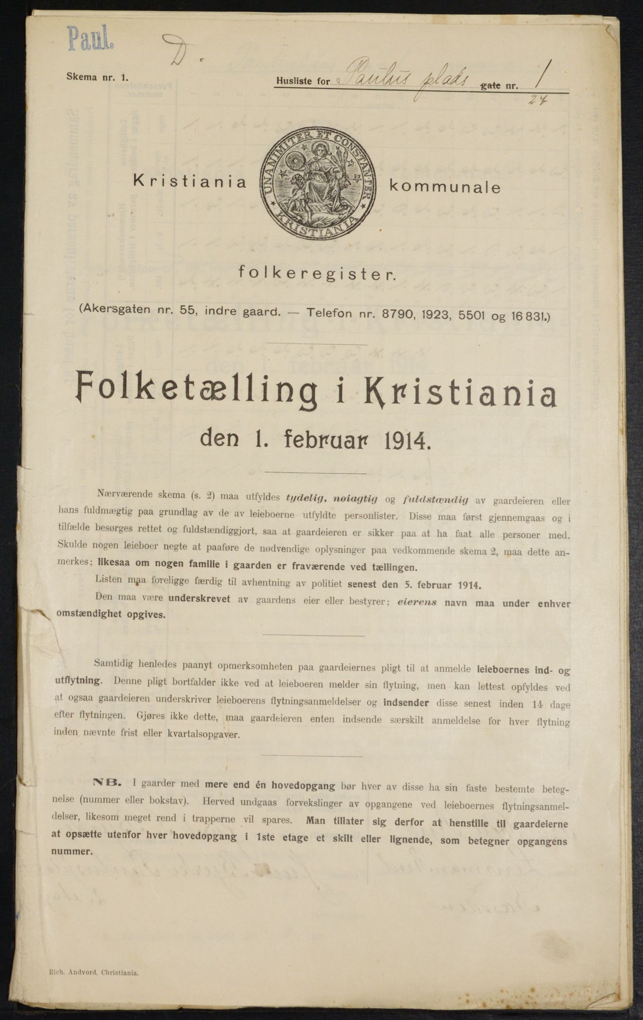 OBA, Municipal Census 1914 for Kristiania, 1914, p. 78583