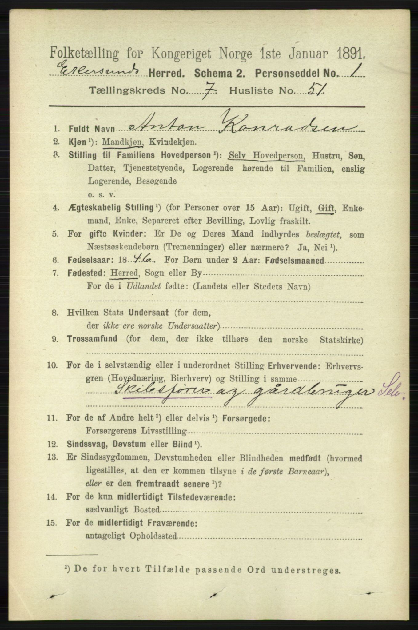 RA, 1891 census for 1116 Eigersund herred, 1891, p. 3107