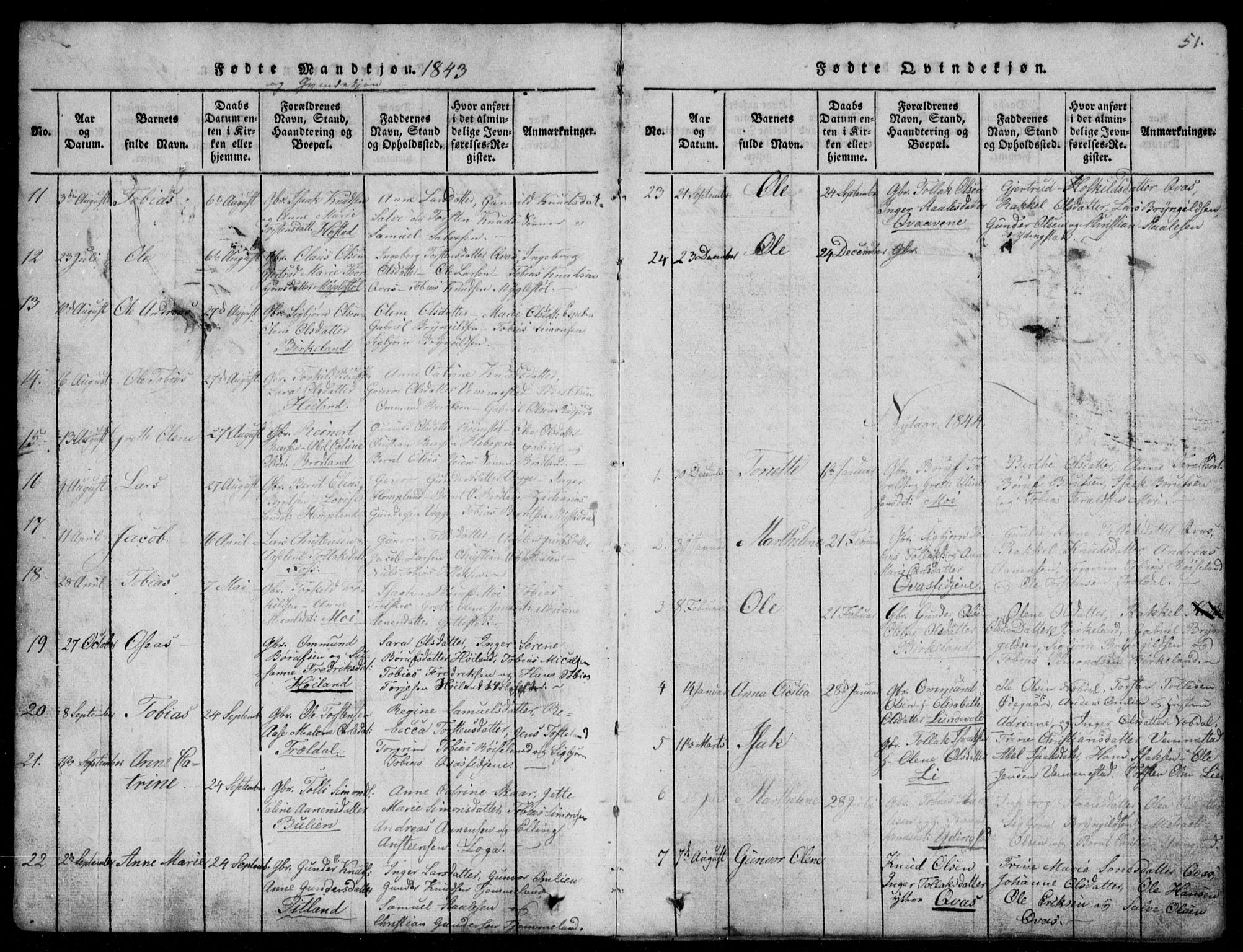 Lyngdal sokneprestkontor, AV/SAK-1111-0029/F/Fb/Fbb/L0001: Parish register (copy) no. B 1, 1816-1900, p. 51