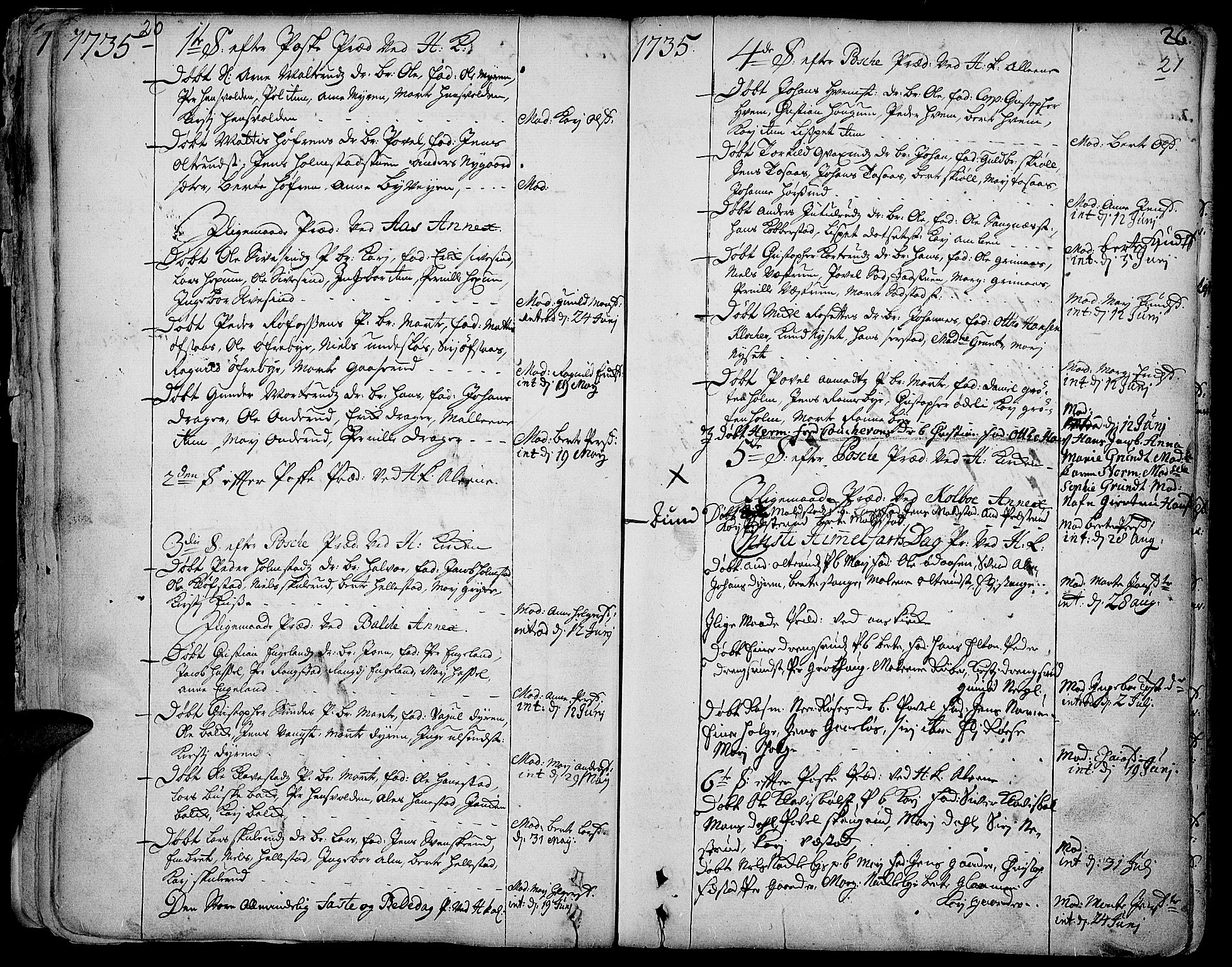 Toten prestekontor, AV/SAH-PREST-102/H/Ha/Haa/L0003: Parish register (official) no. 3, 1734-1751, p. 20-21