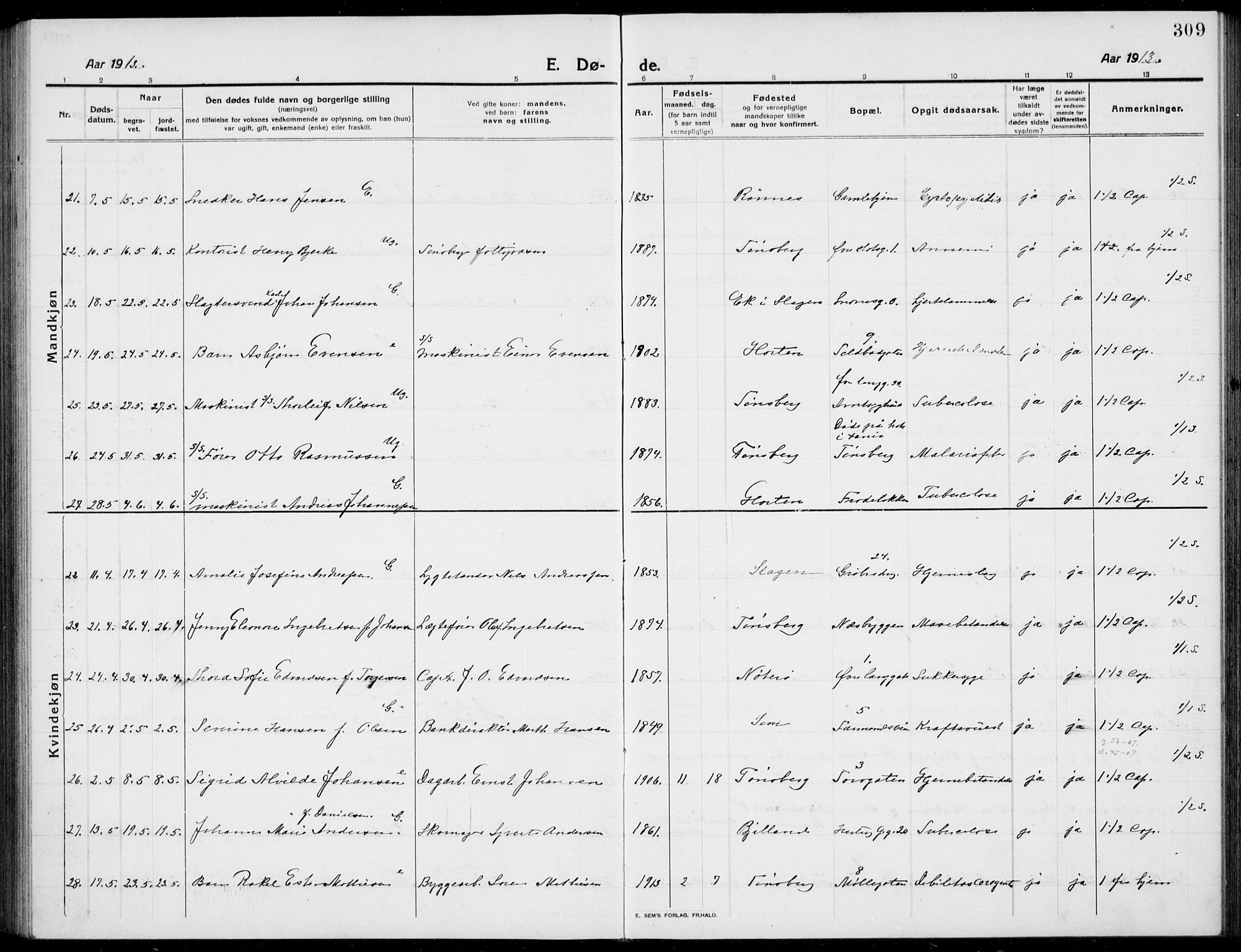 Tønsberg kirkebøker, SAKO/A-330/G/Ga/L0009: Parish register (copy) no. 9, 1913-1920, p. 310