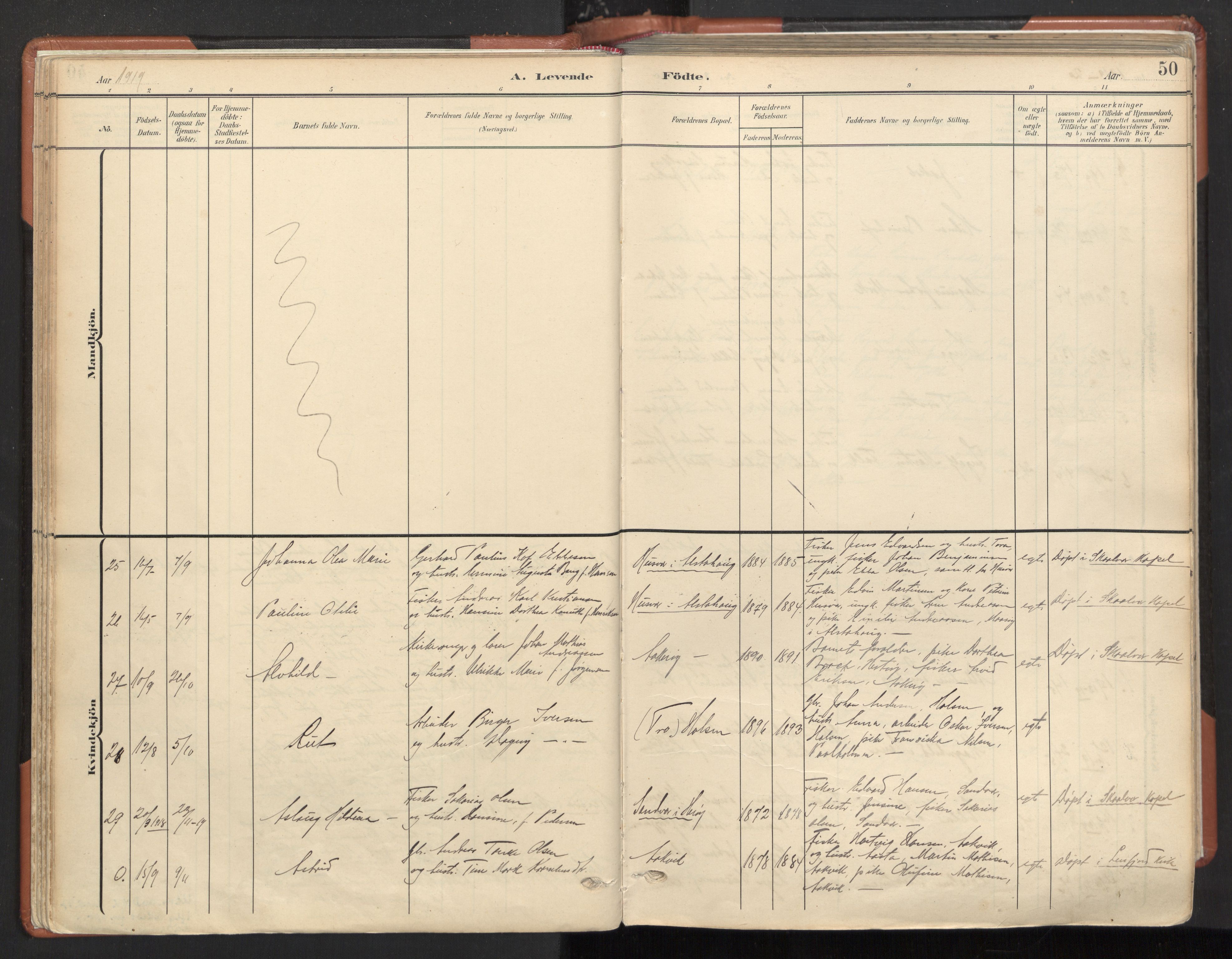 Ministerialprotokoller, klokkerbøker og fødselsregistre - Nordland, AV/SAT-A-1459/817/L0265: Parish register (official) no. 817A05, 1908-1944, p. 50