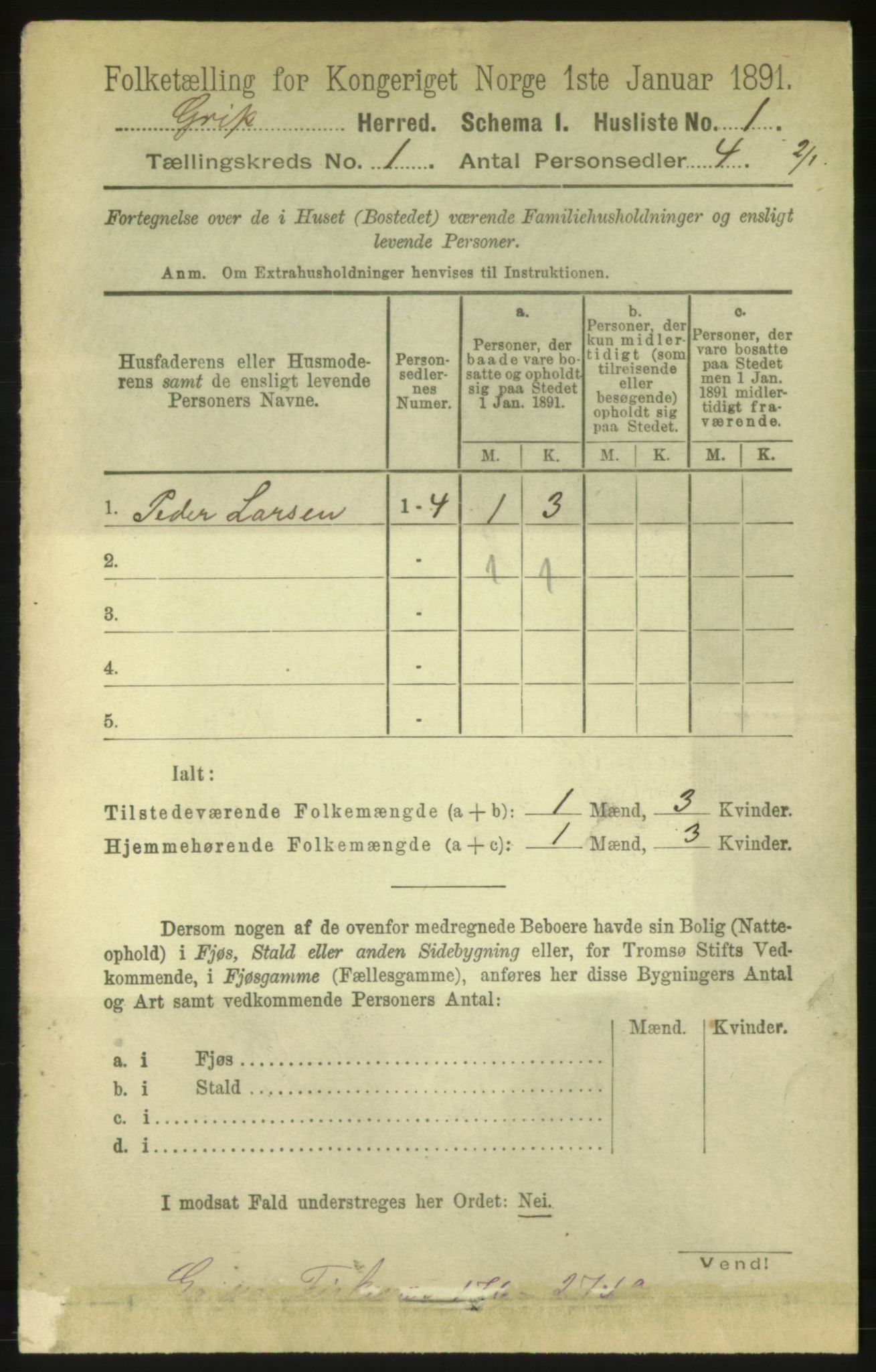 RA, 1891 census for 1556 Frei, 1891, p. 1625