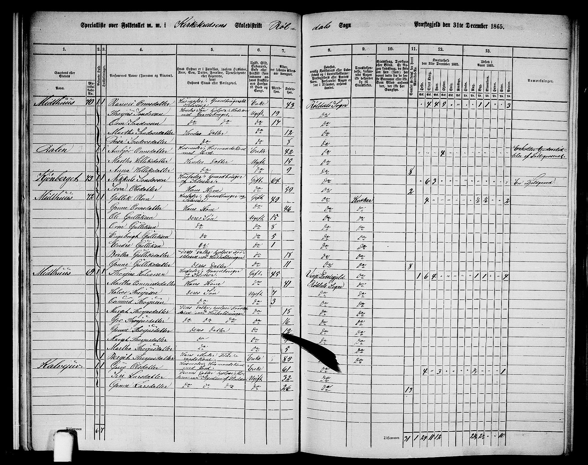 RA, 1865 census for Suldal, 1865, p. 144