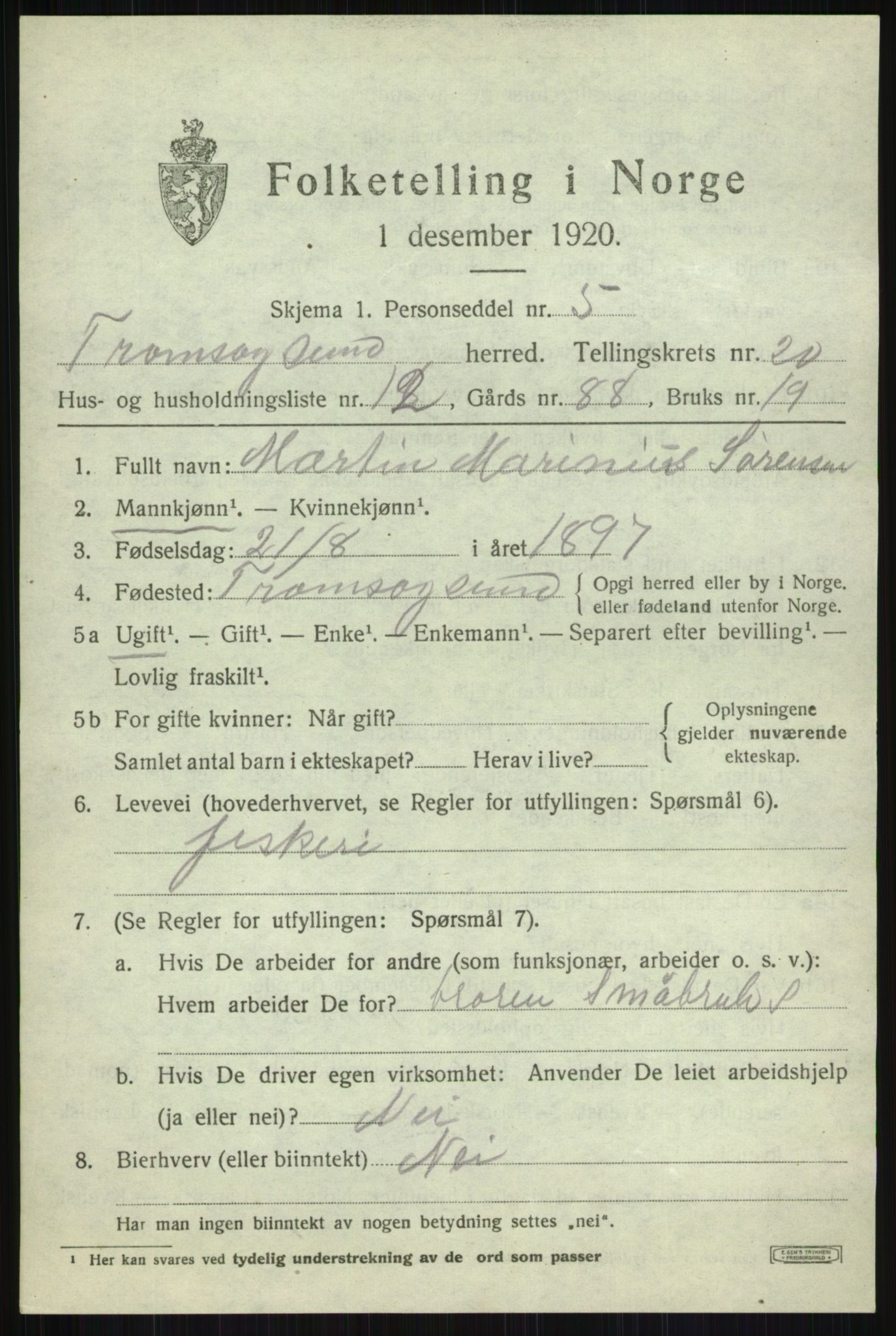 SATØ, 1920 census for Tromsøysund, 1920, p. 10736