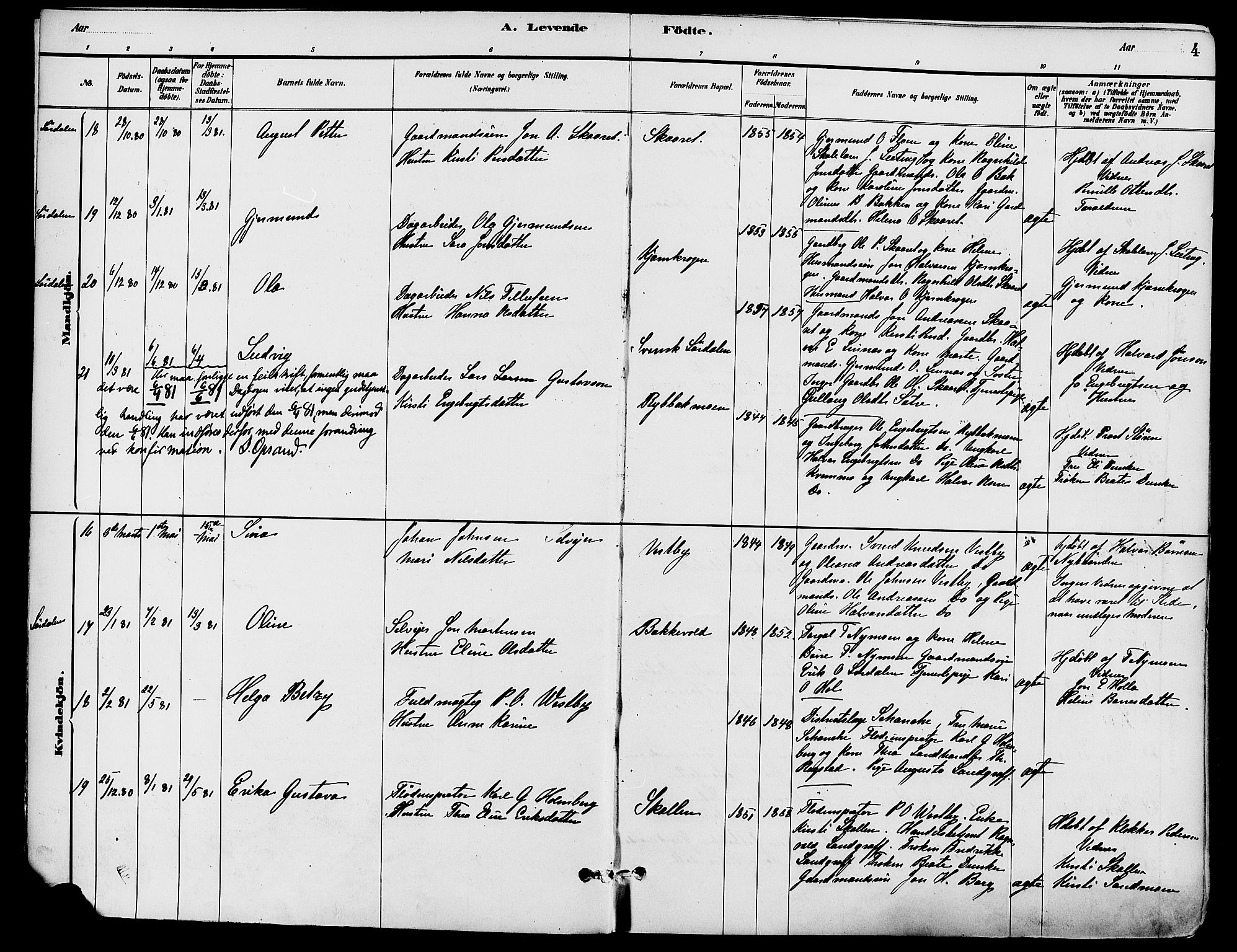Trysil prestekontor, AV/SAH-PREST-046/H/Ha/Haa/L0008: Parish register (official) no. 8, 1881-1897, p. 4